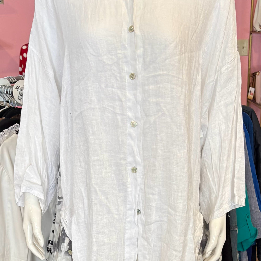 NWT Pure Linen Eye Italian 100% Linen White Button Up Top Size:OS