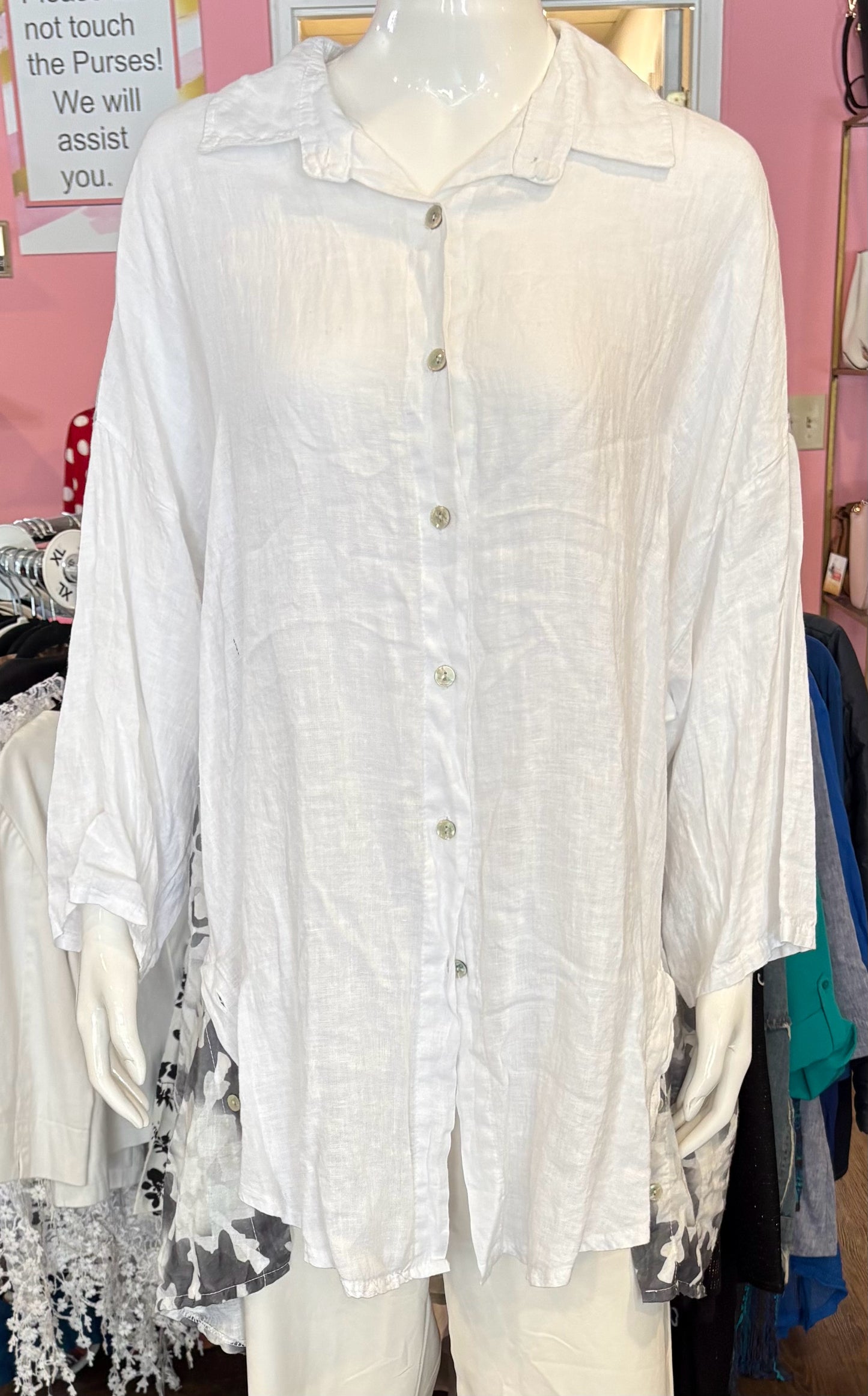 NWT Pure Linen Eye Italian 100% Linen White Button Up Top Size:OS