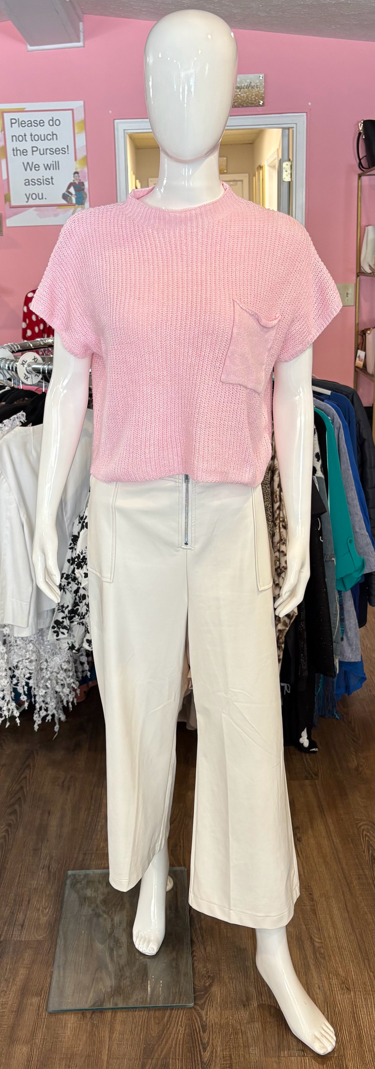 Sweater Generis Pink Short Sleeve Sweater Size:L