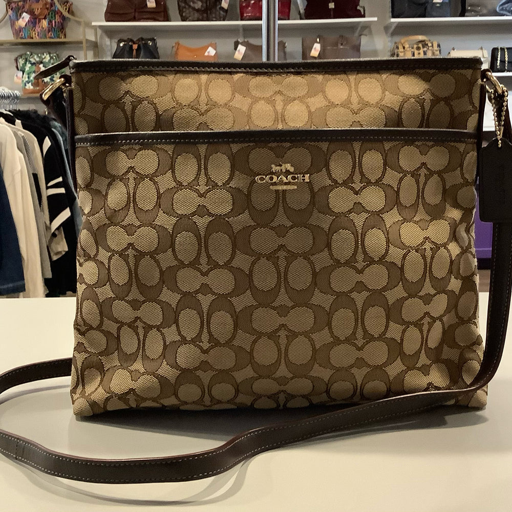 Coach Signature Jaquard Khaki Canvas File Crossbody SN:F58285