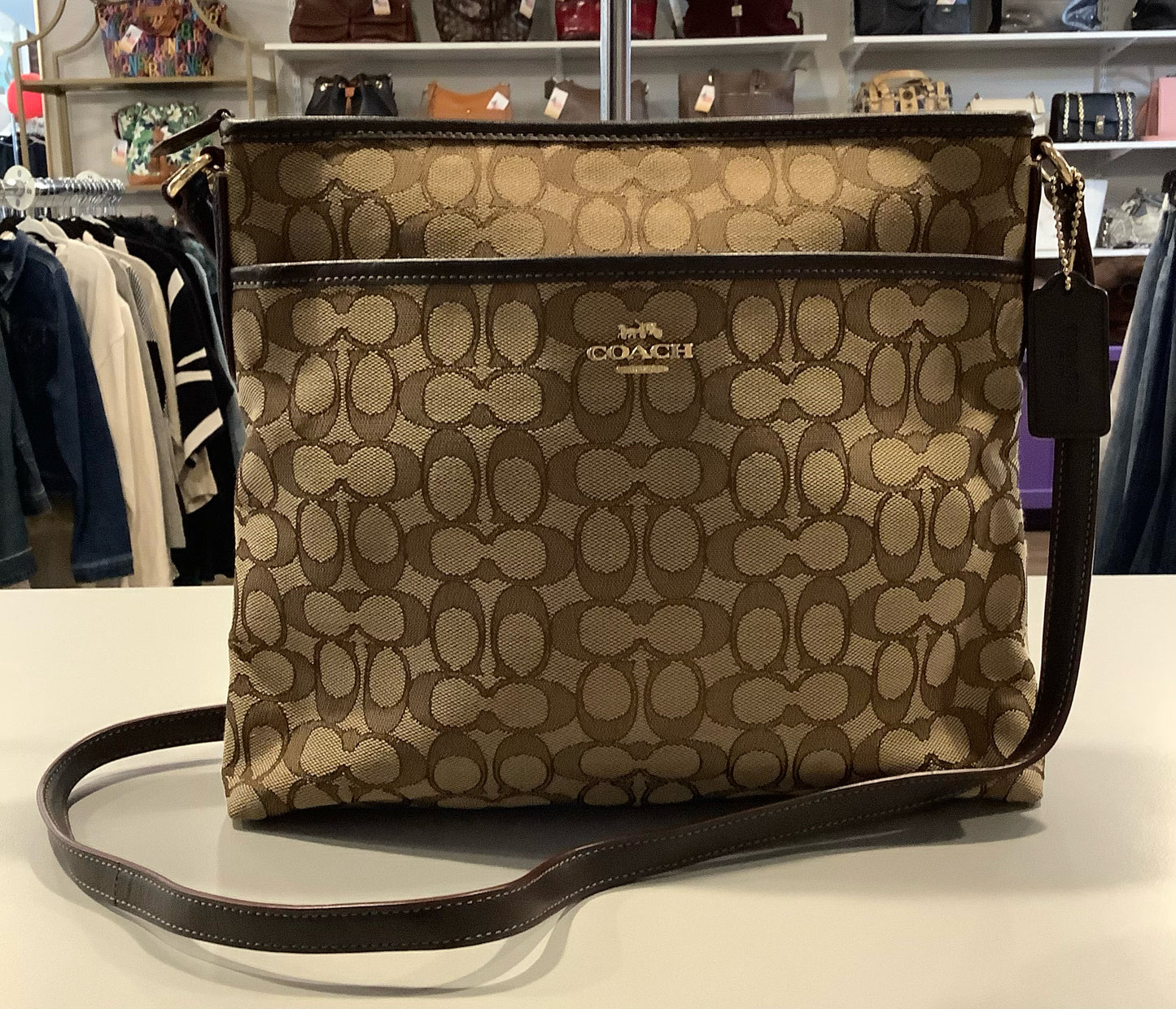 Coach Signature Jaquard Khaki Canvas File Crossbody SN:F58285