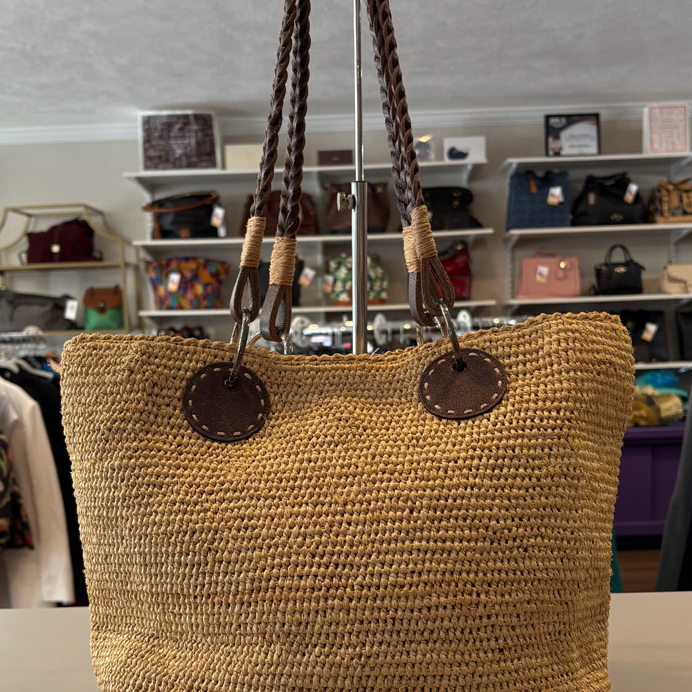 RARE Brighton Tan Straw Tote with Leather Handles