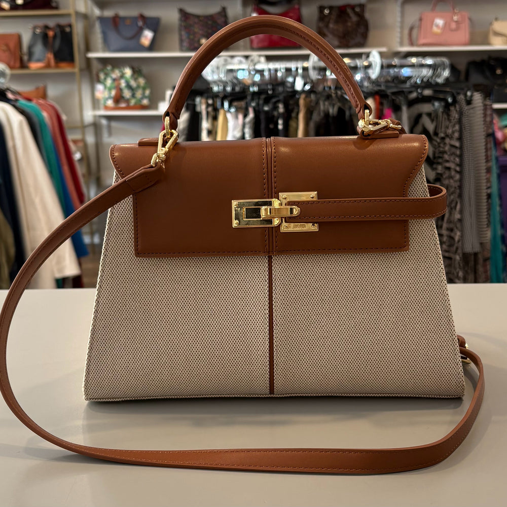 JW PEI Elise Brown Canvas Large Top Handle Bag