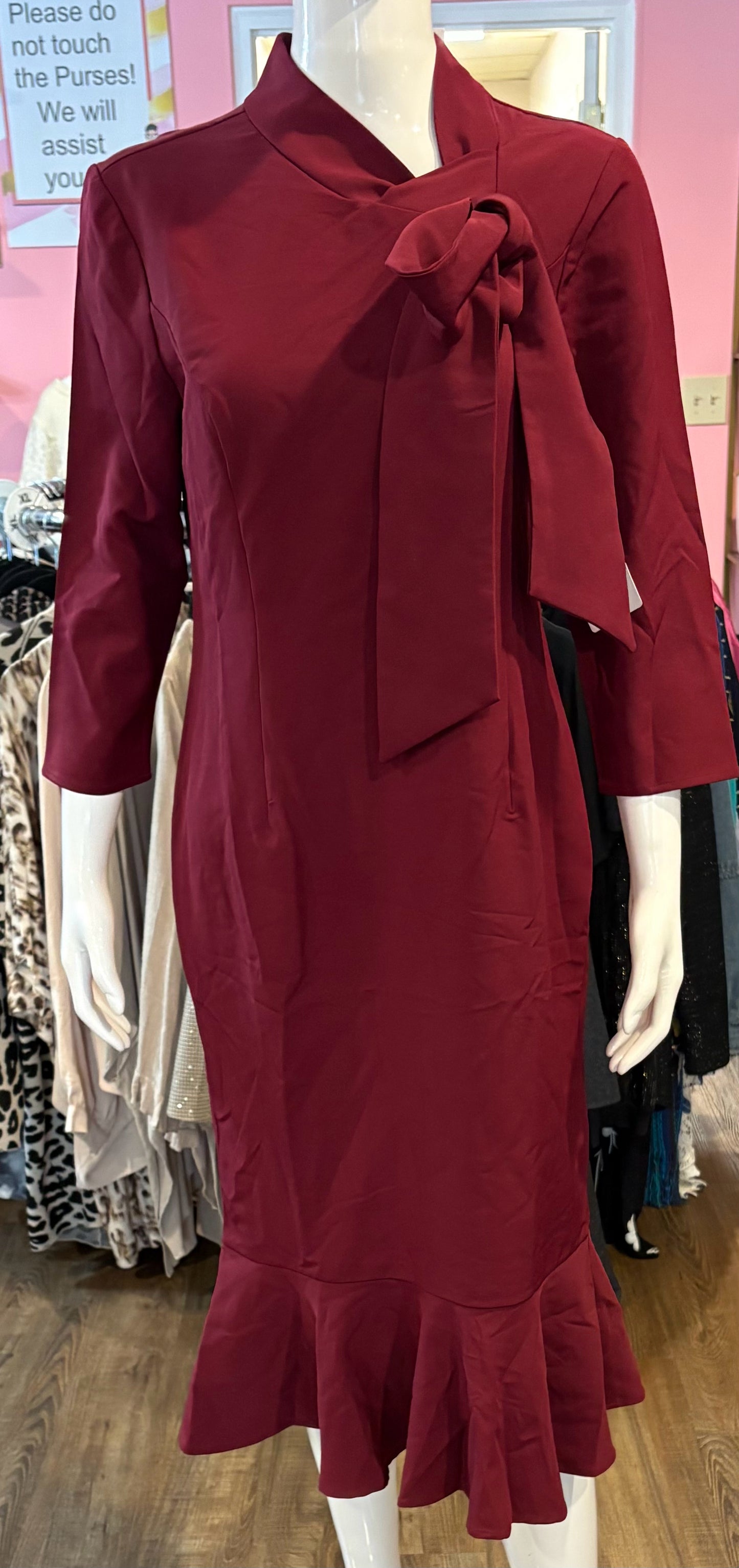 NWT Ashro Maroon Dress with Bow Tie Detailing Size:M