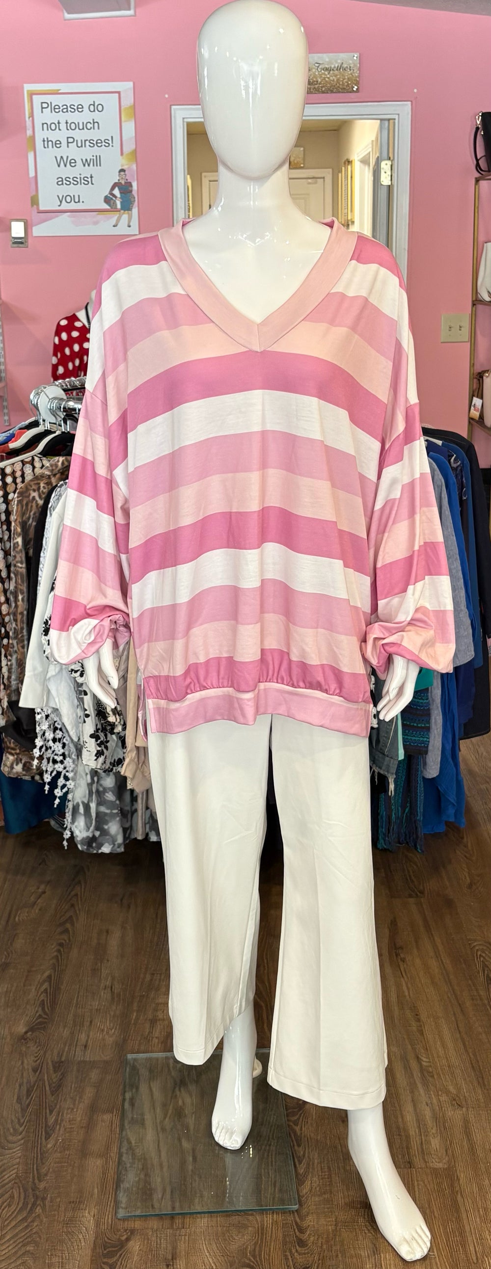 NWT Fantastic Fawn Pink & Off White Striped Sweatshirt Size: L