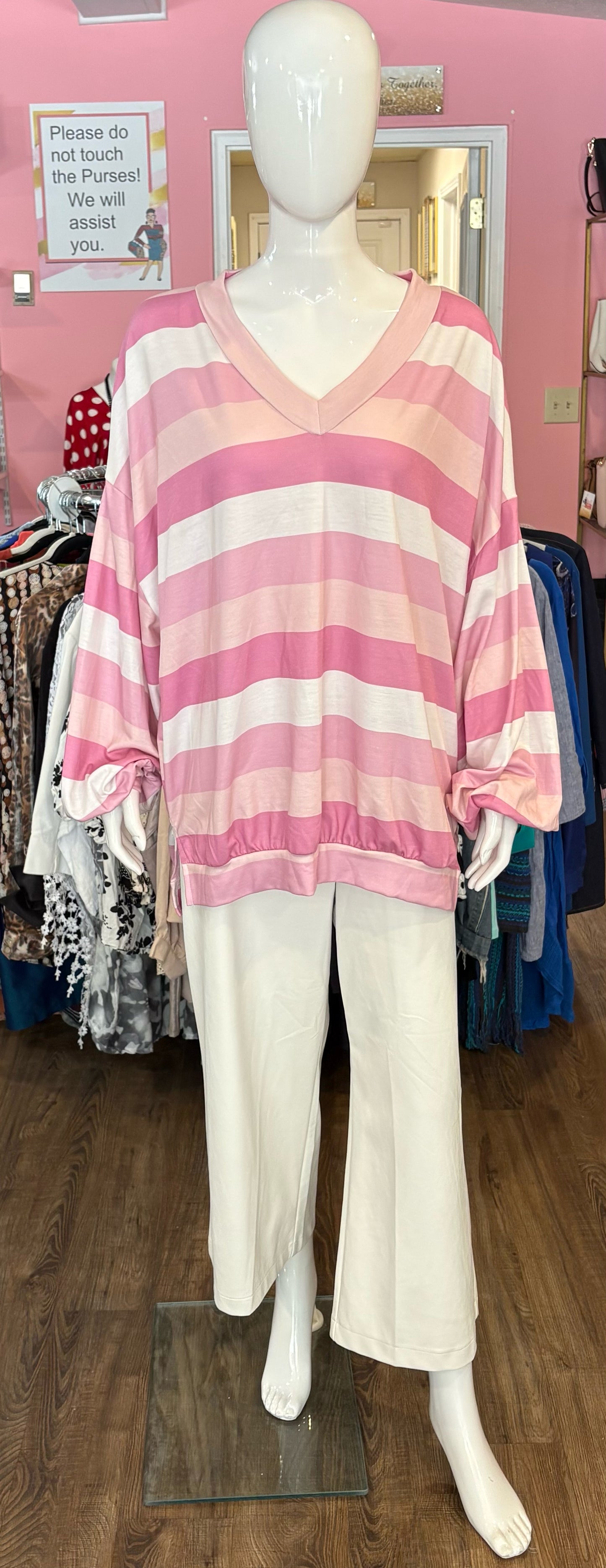 NWT Fantastic Fawn Pink & Off White Striped Sweatshirt Size: L
