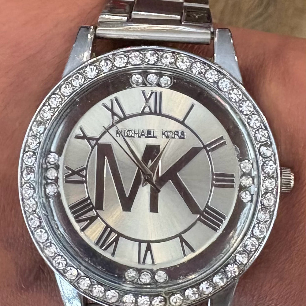 Michael Kors Silver Stainless Steel Watch with Rhinestones