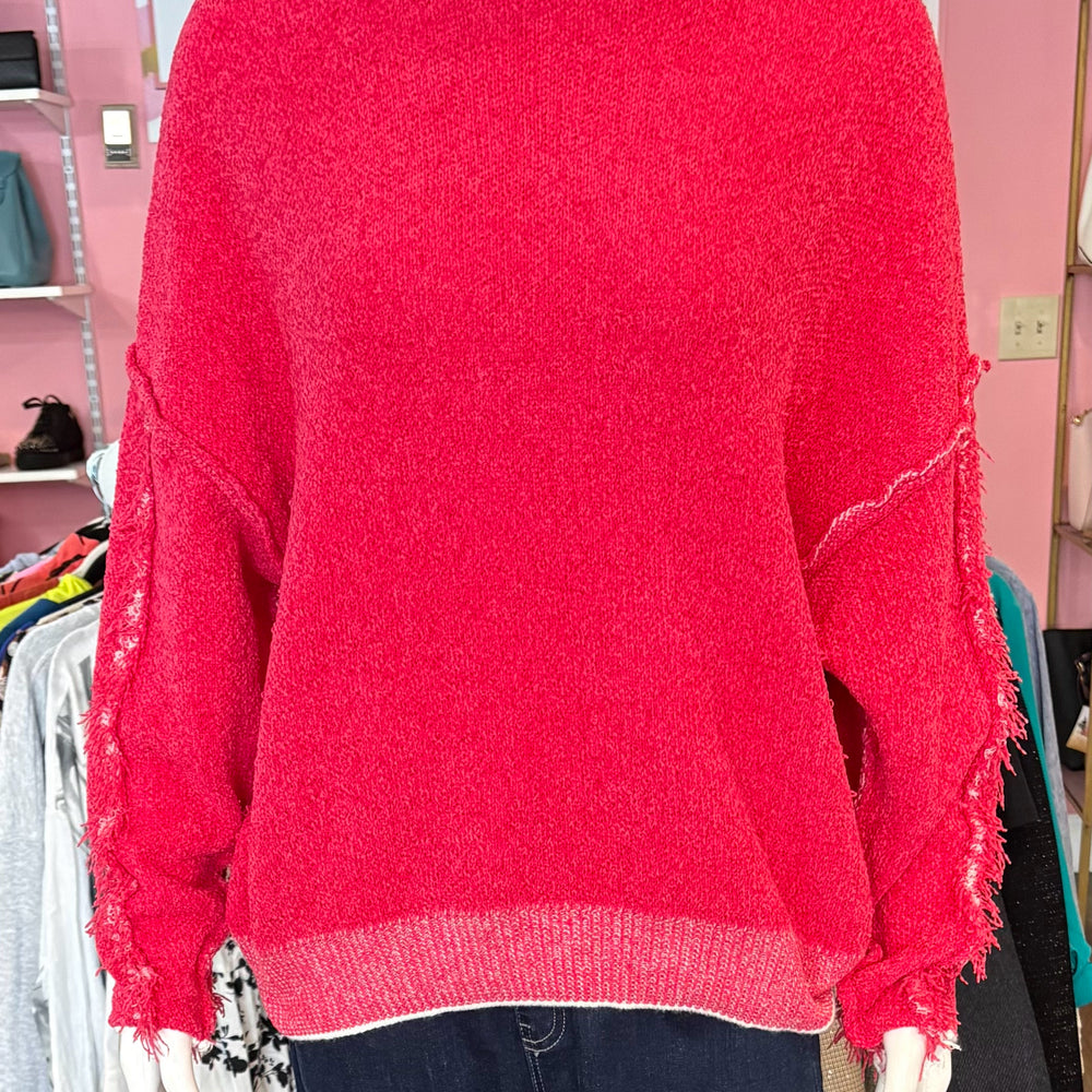 NWOT Zenana Hot Pink & White Sweater Size: L/XL