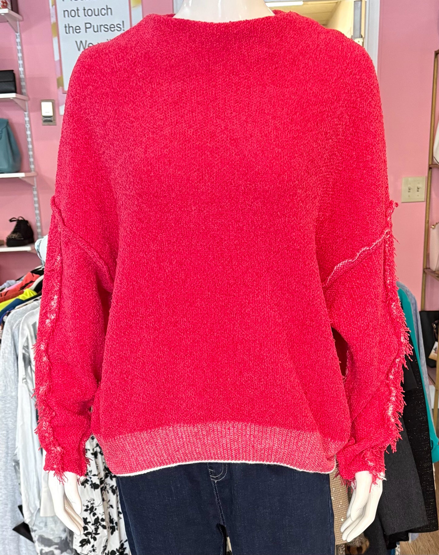 NWOT Zenana Hot Pink & White Sweater Size: L/XL