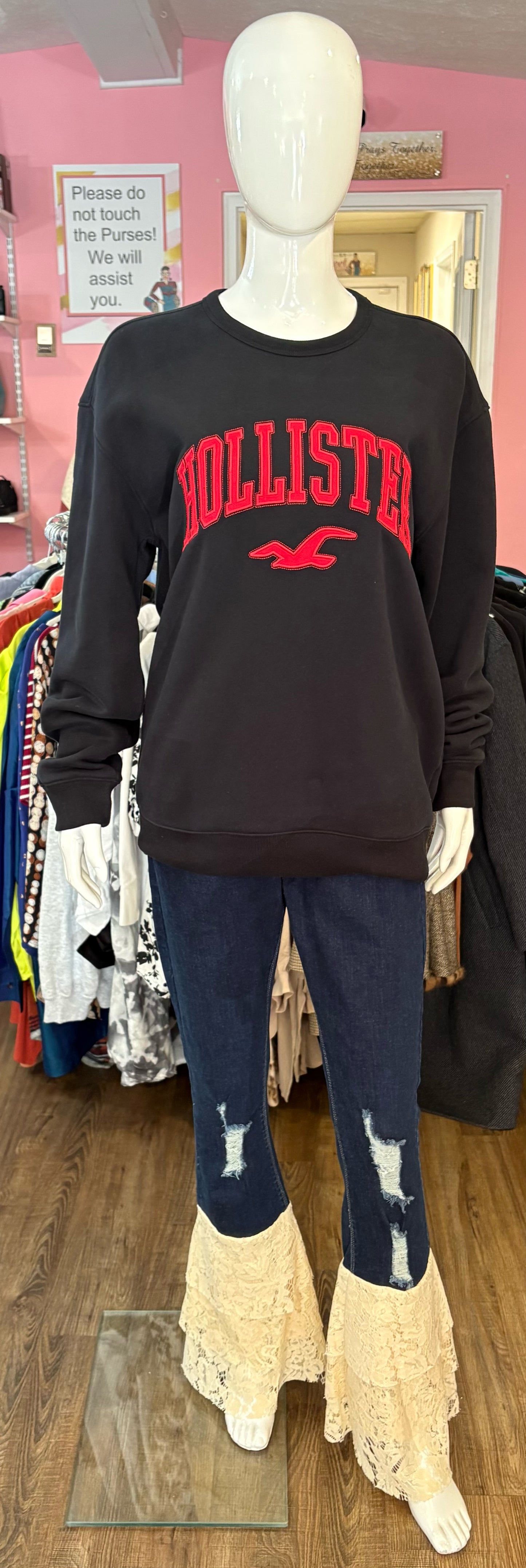 NWOT Hollister Black and Red Sweatshirt Size:M