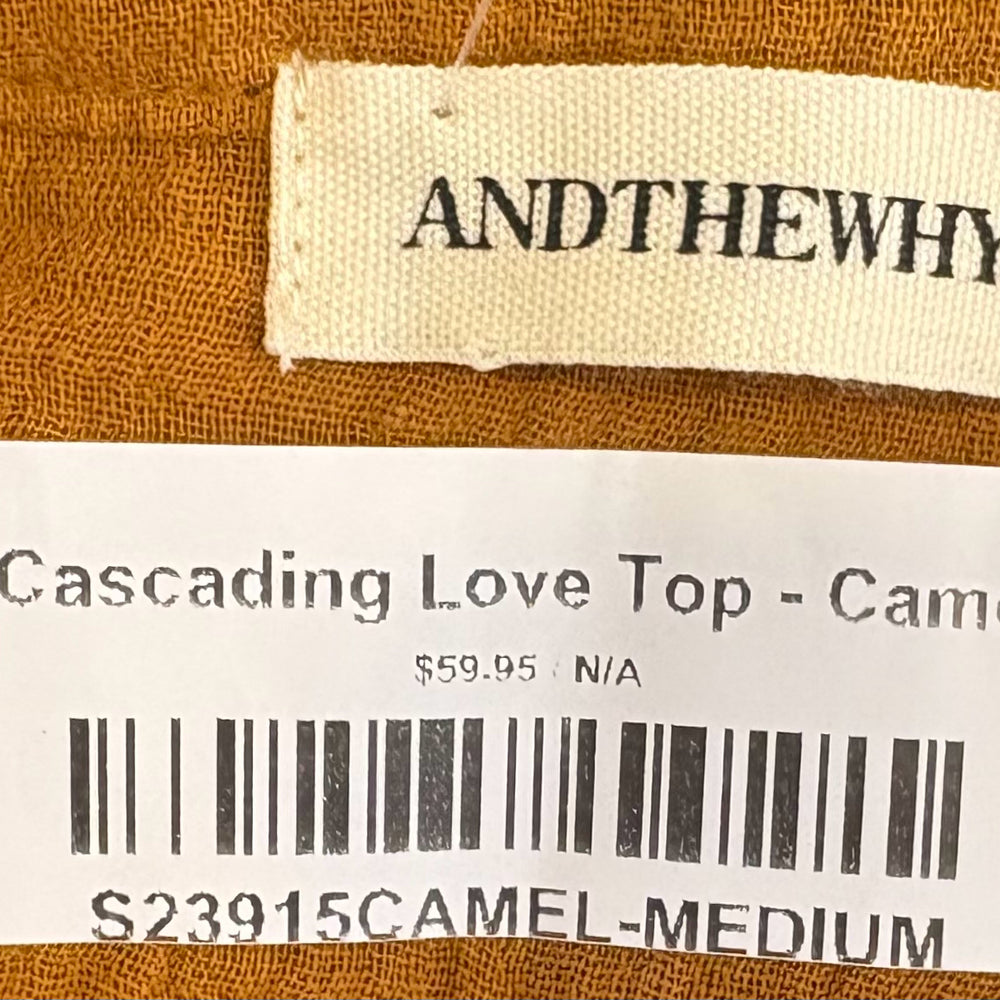 
                      
                        NWT AndTheWhy Ruffle Front Blouse in Camel Size: M
                      
                    