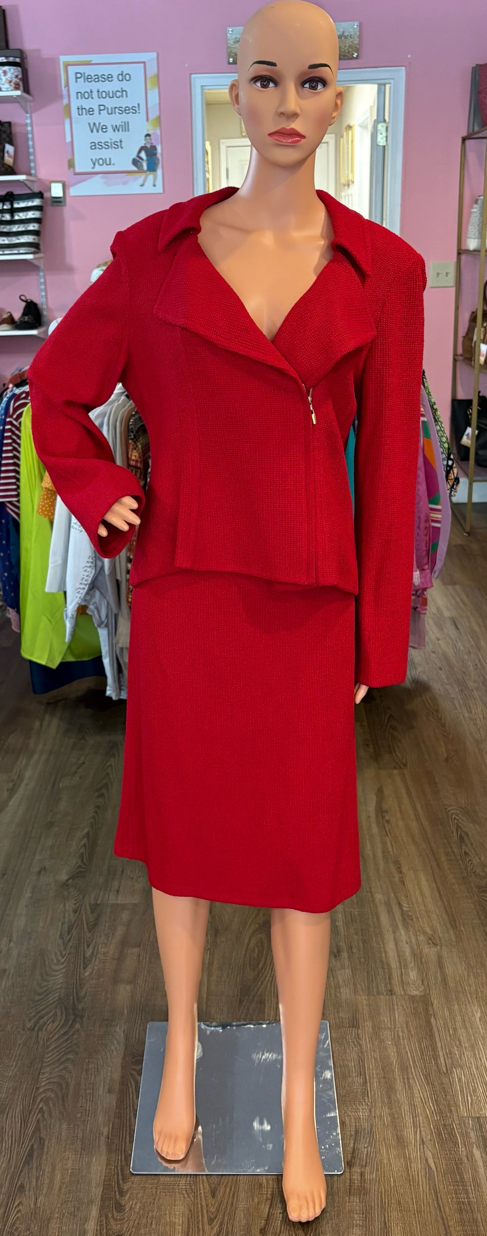 St. John Red 2 Piece Skirt Set Size:12/14