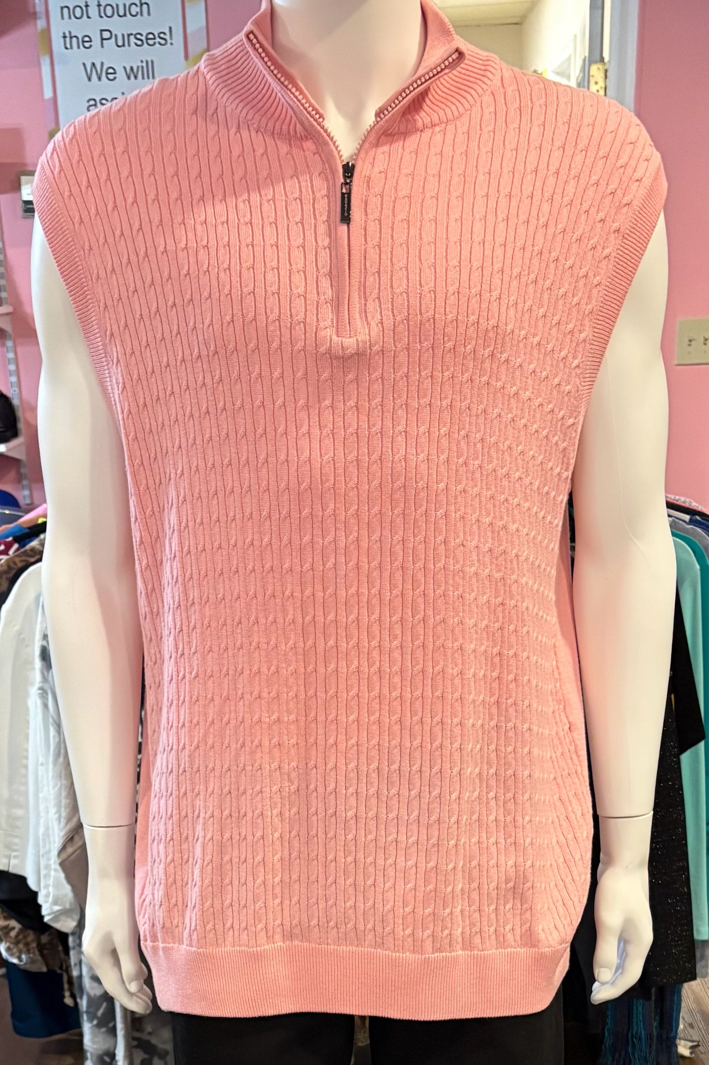 BAGAZIO Pink Quarter Zip Cotton Blend Sweater Vest Size: XXL