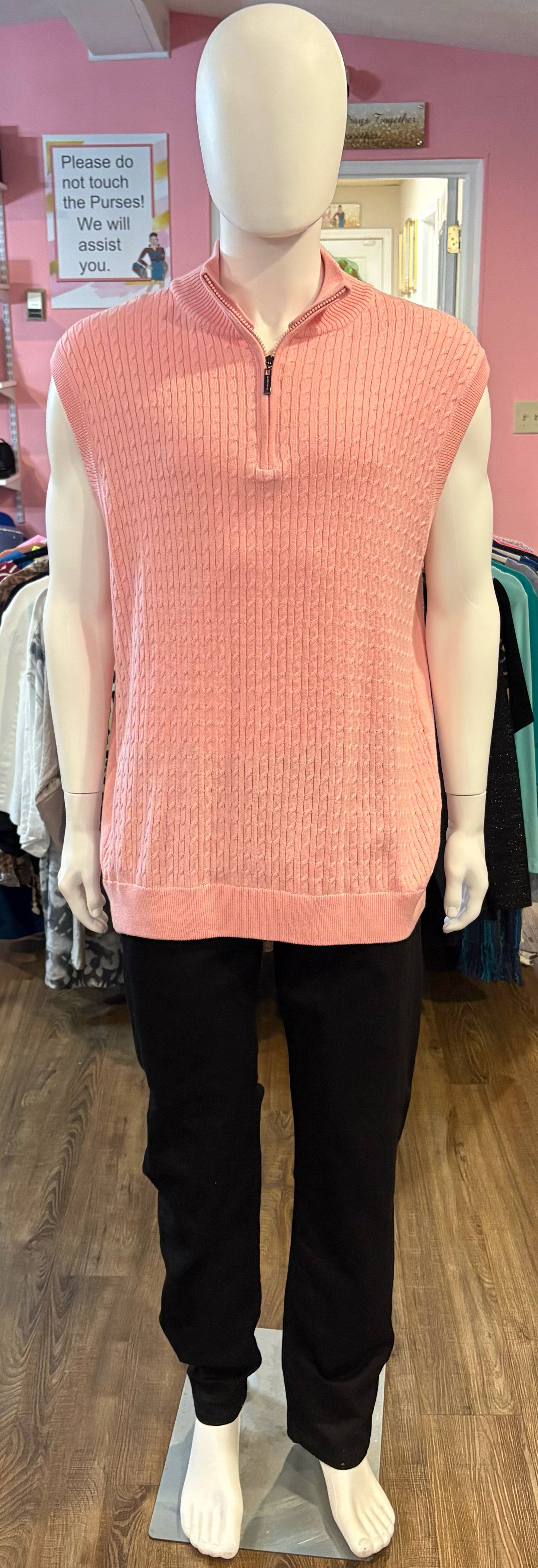 BAGAZIO Pink Quarter Zip Cotton Blend Sweater Vest Size: XXL