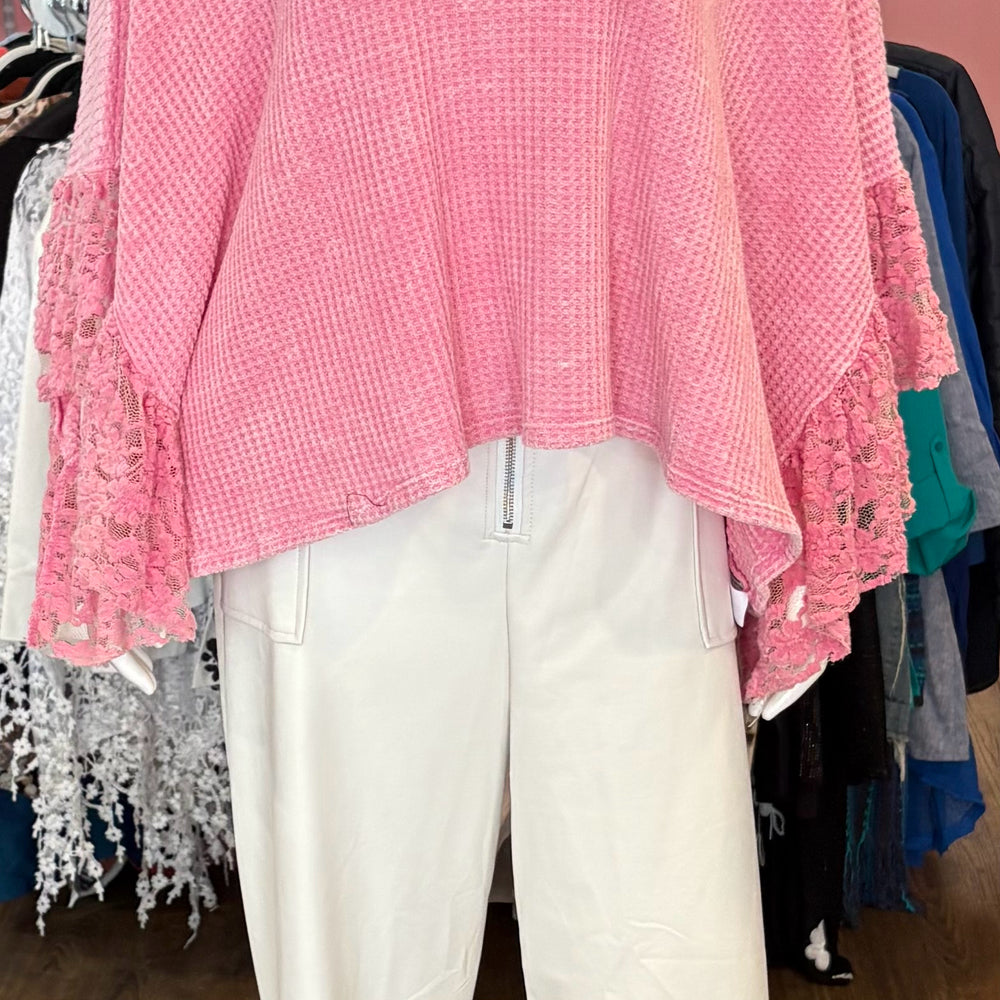 NWT Blue Buttercup Pink Lace Poncho Sweater Size: M
