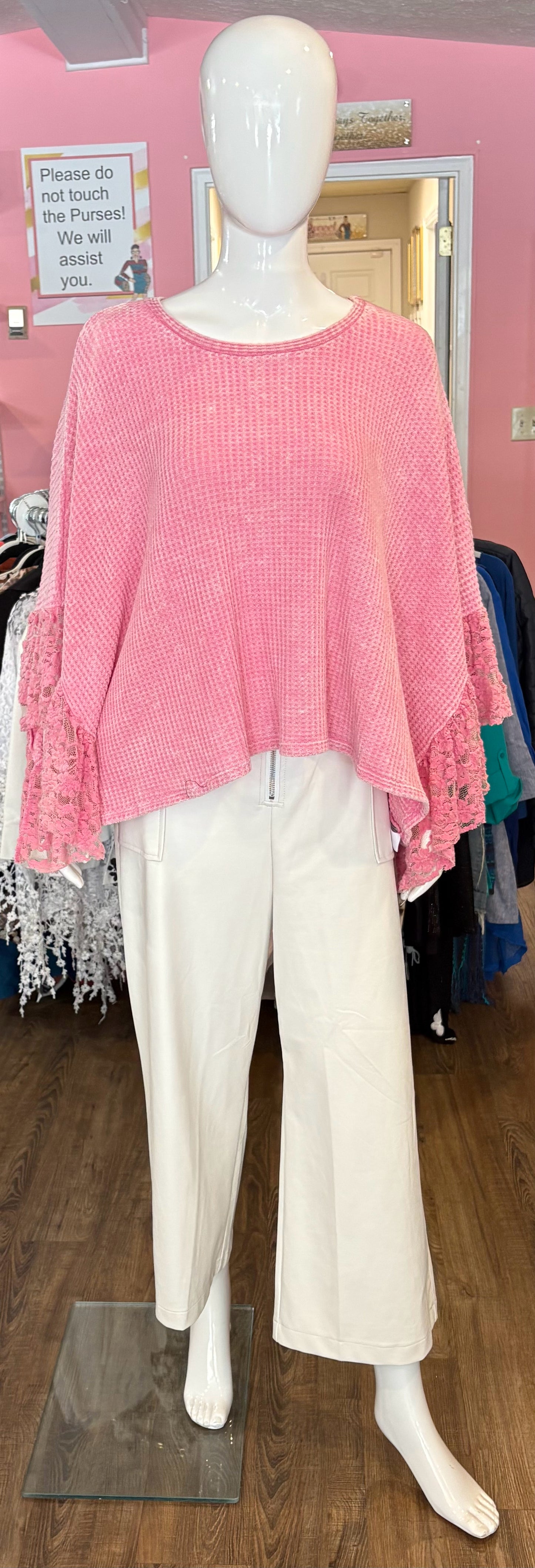 NWT Blue Buttercup Pink Lace Poncho Sweater Size: M
