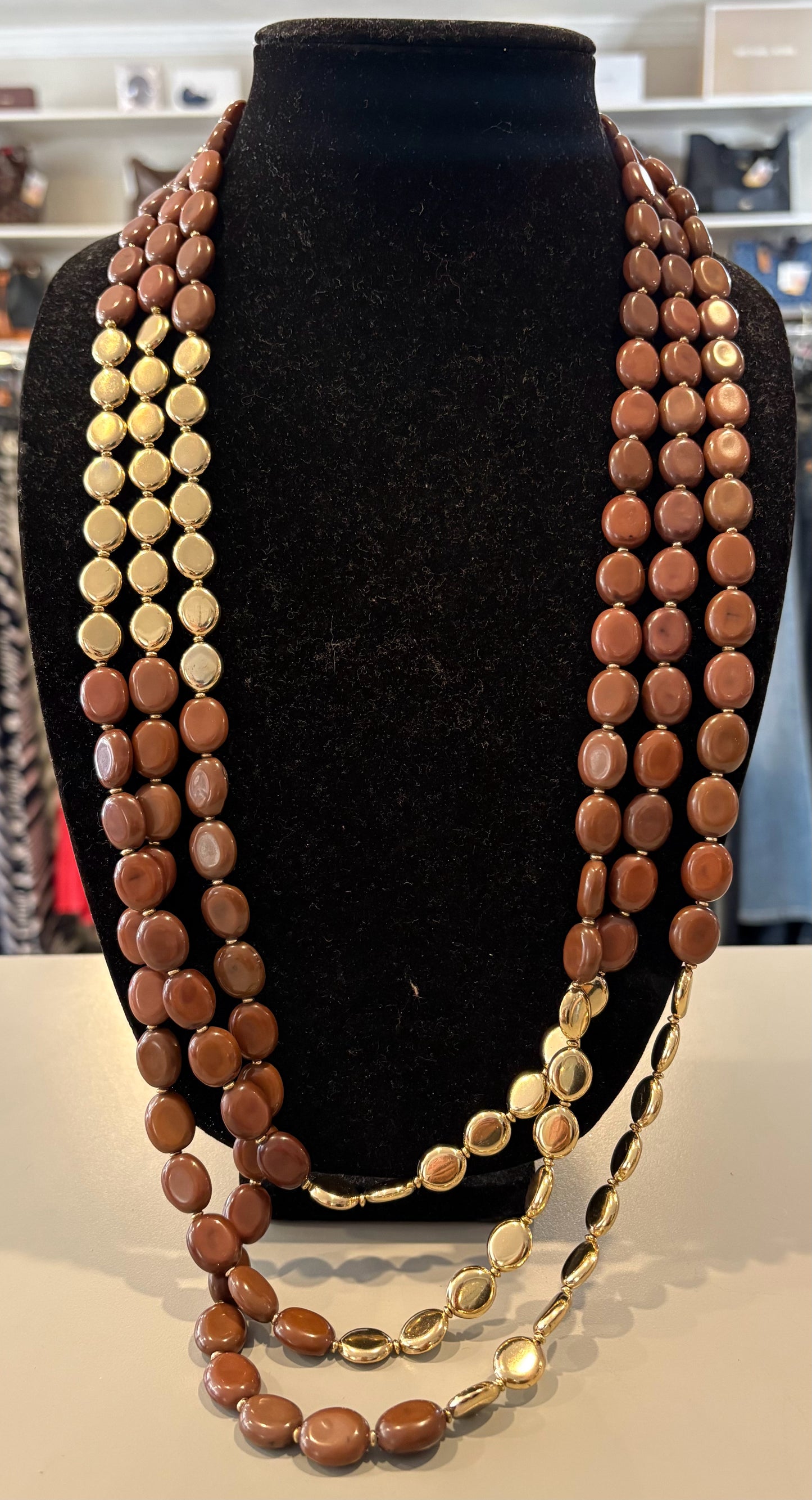 NWOT Chicos Brown and Gold Stone Necklace