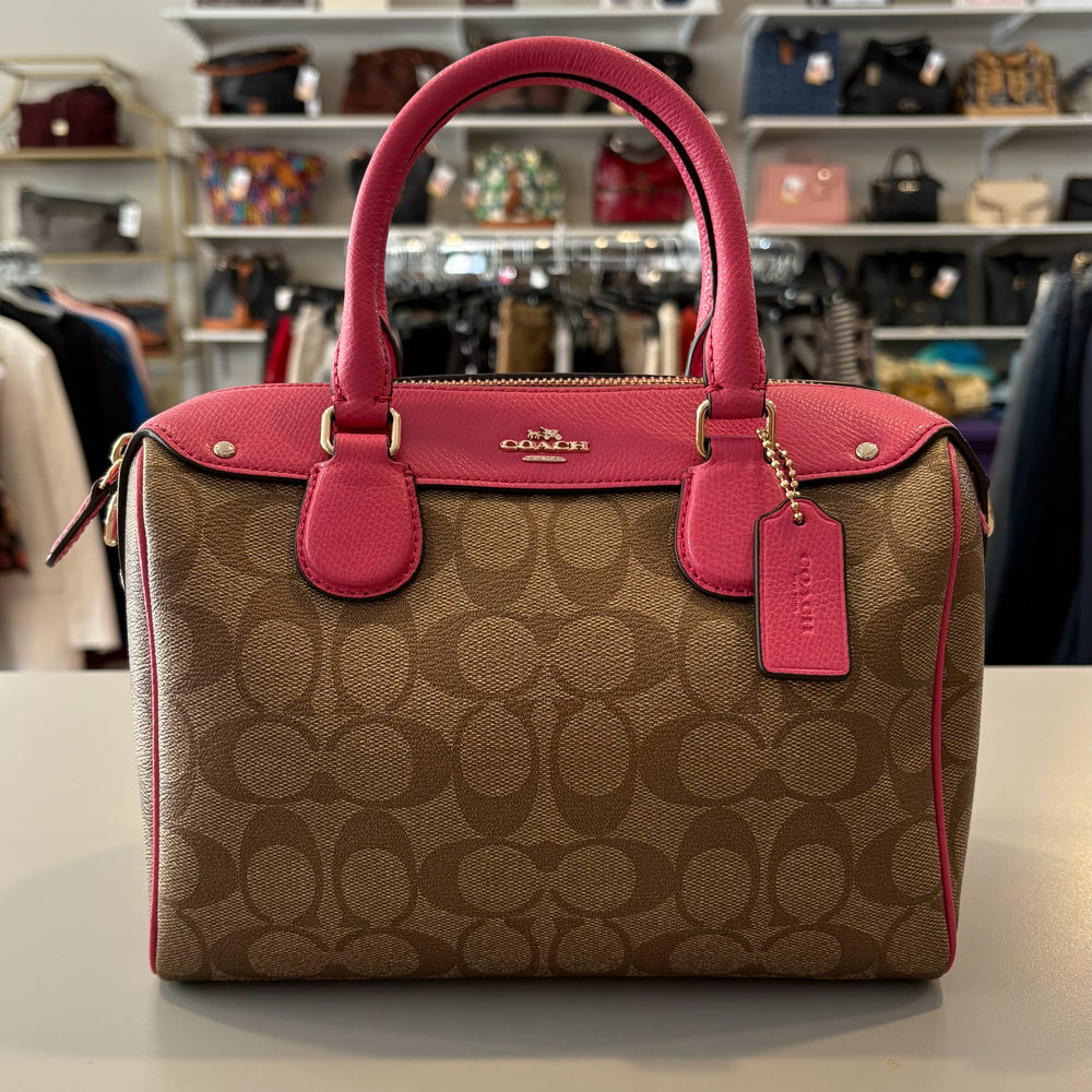 Coach Signature Mini Bennett Satchel Crossbody in Khaki Cerise SN:F36702