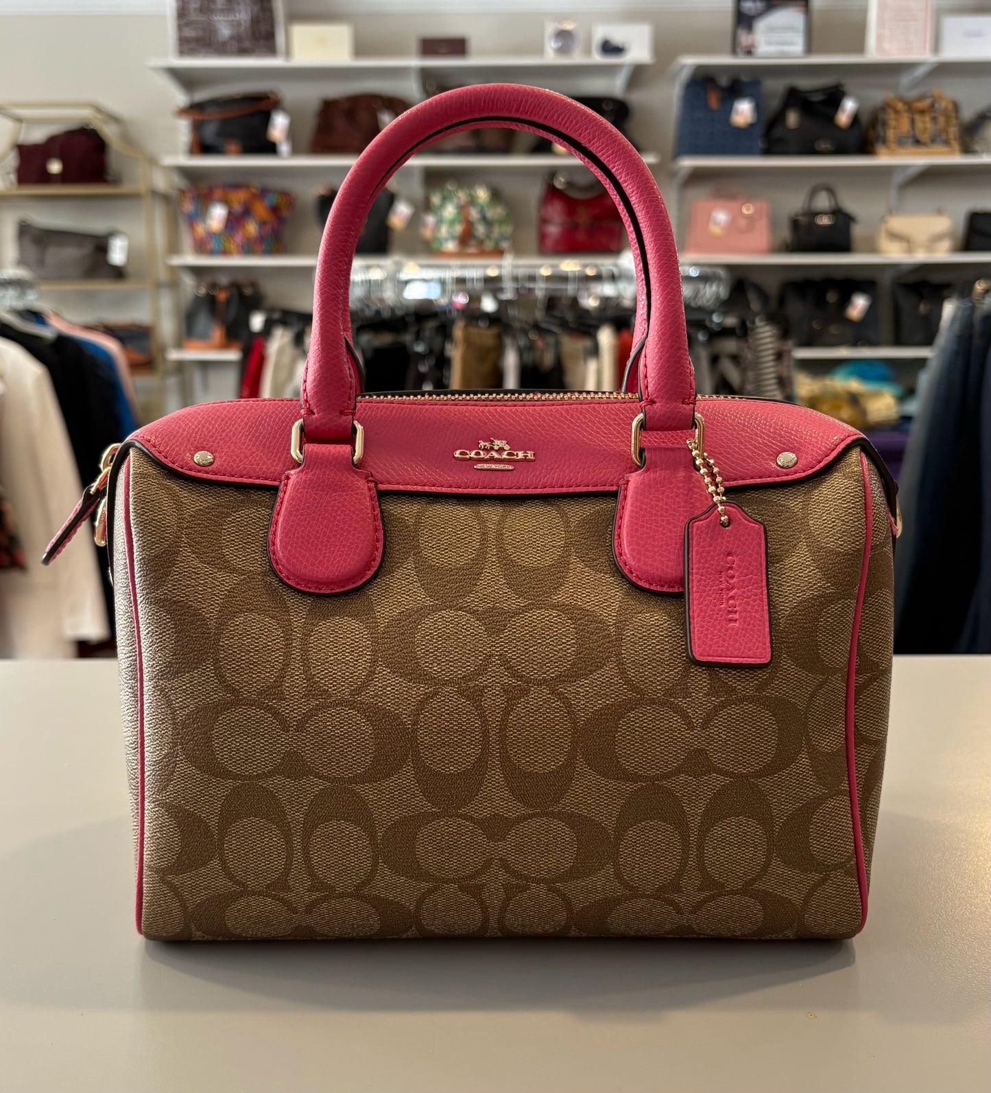 Coach Signature Mini Bennett Satchel Crossbody in Khaki Cerise SN:F36702