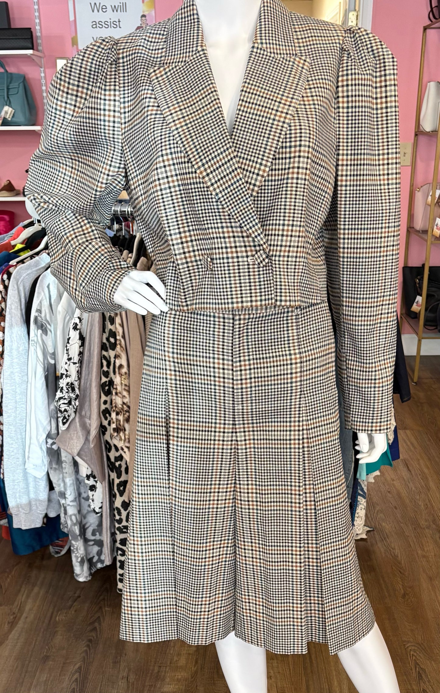 NWOT I.N.C Plaid Double Breasted Blazer & Gaucho Shorts Set Size: L (10)