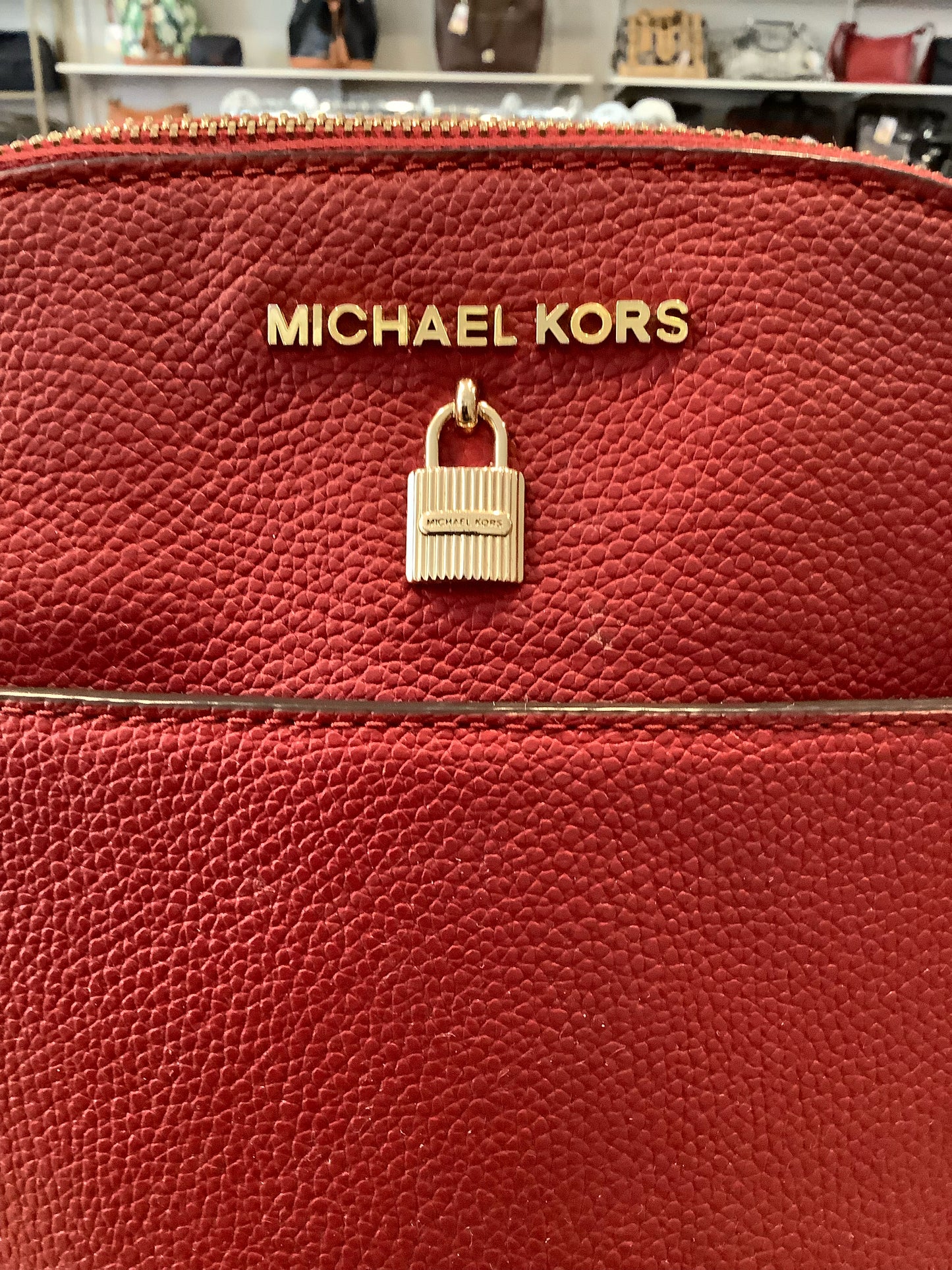 Michael Kors Adele Large Pebbled Leather Backpack in Red