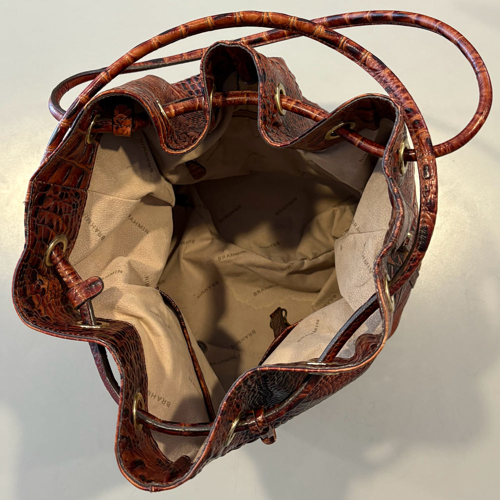 
                      
                        RARE Brahmin Trina Drawstring Embossed Handbag in Pecan Melbourne
                      
                    