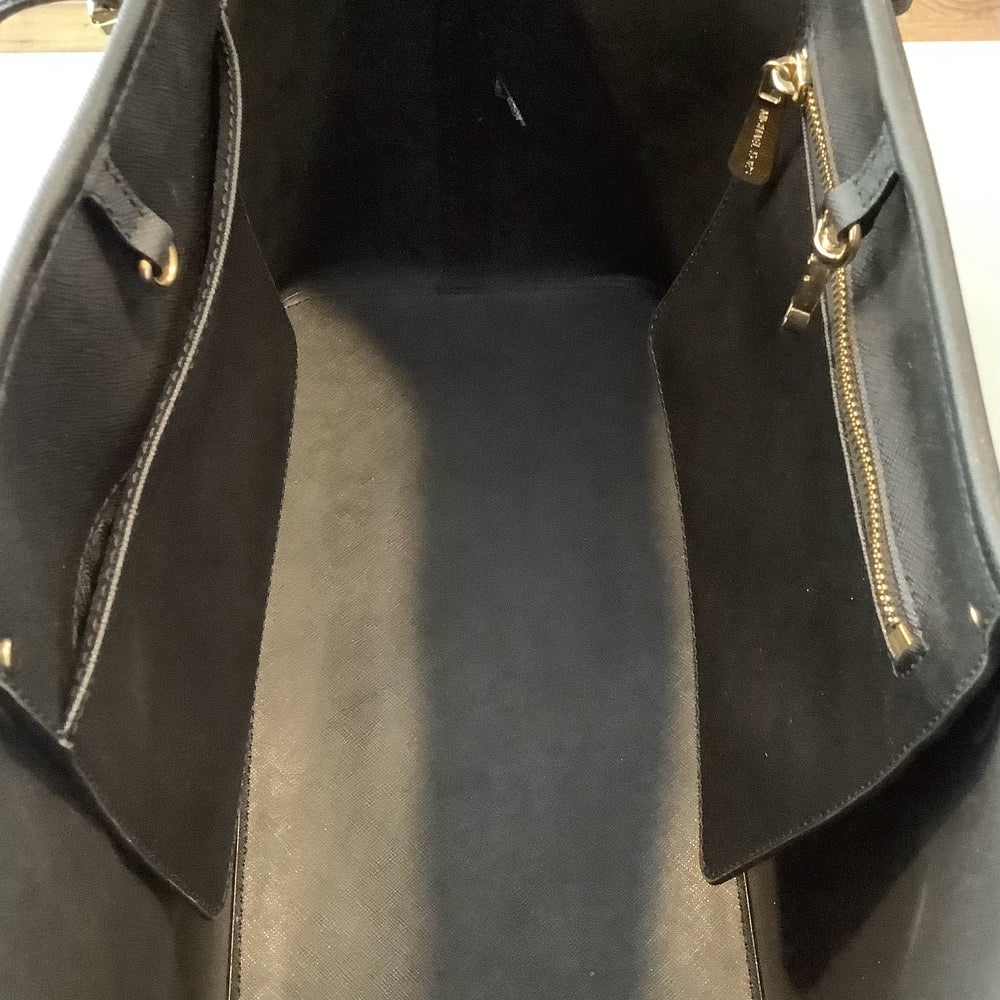 
                      
                        Michael Kors Jet Set Black Saffiano Leather Large Tote with Clip Closure
                      
                    