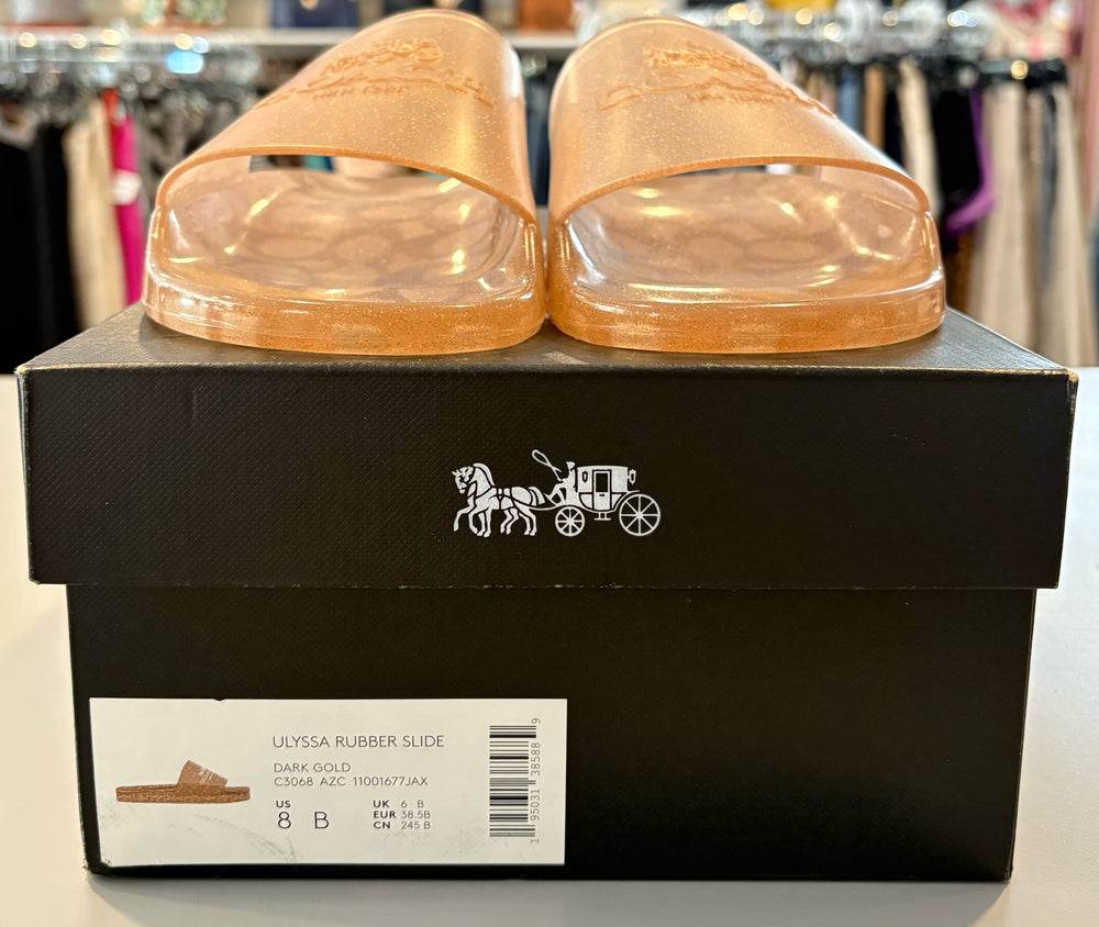 Coach Ulyssa Rubber Dark Gold Slides Size 8b