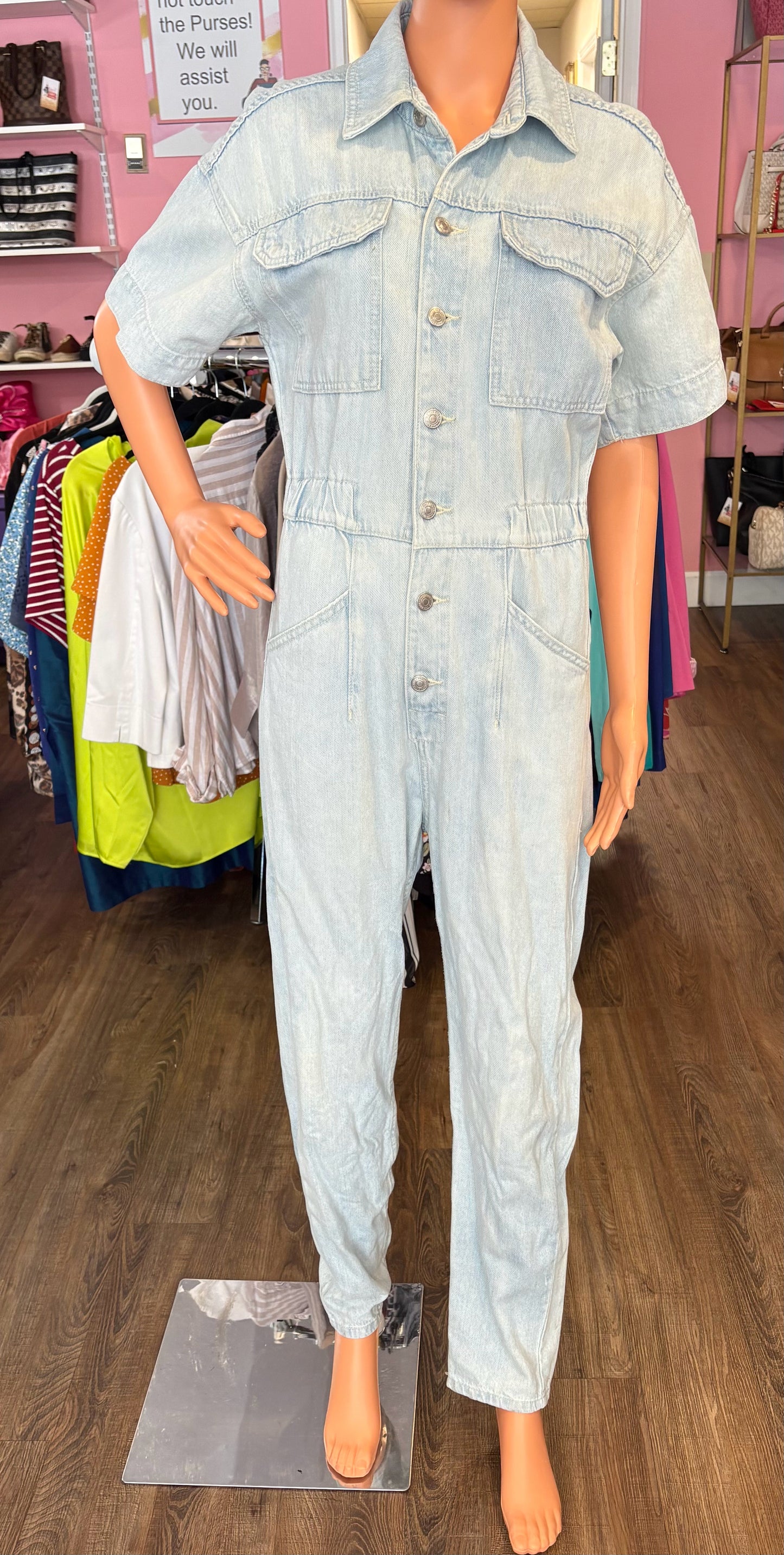 NWT Free People Denim Jumpsuit in the Color Clear Skies Size:XS