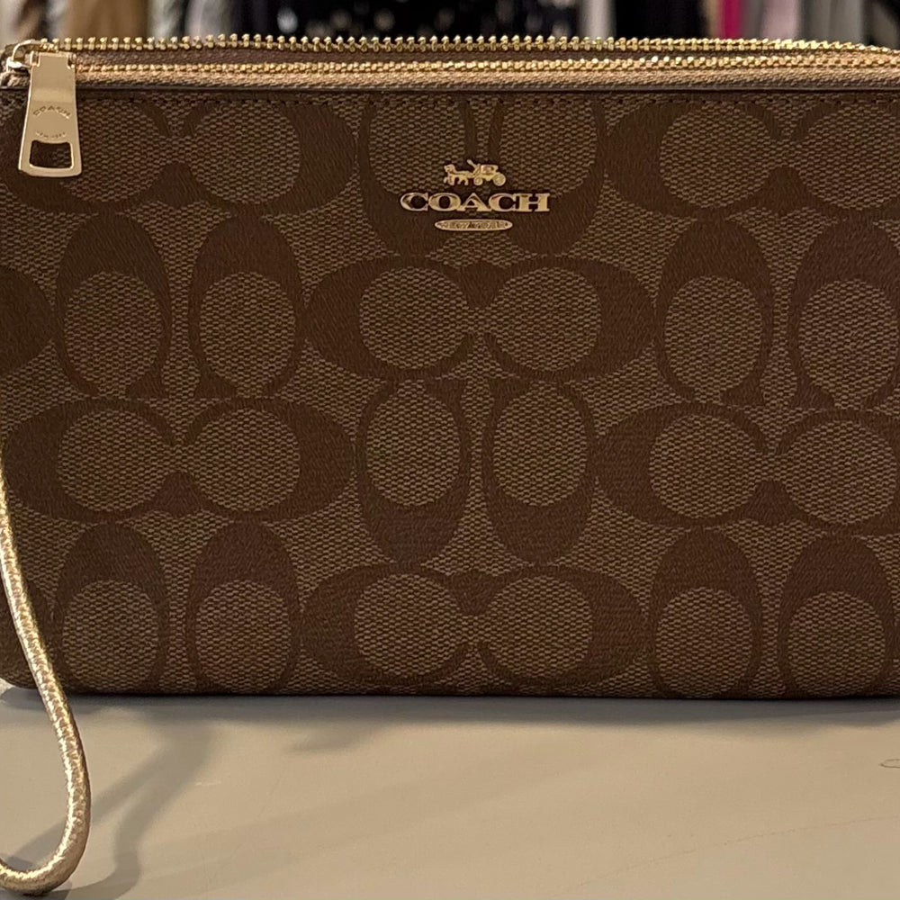 Coach Double Zip Wallet Wristlet in Khaki Saddle SN:F1811