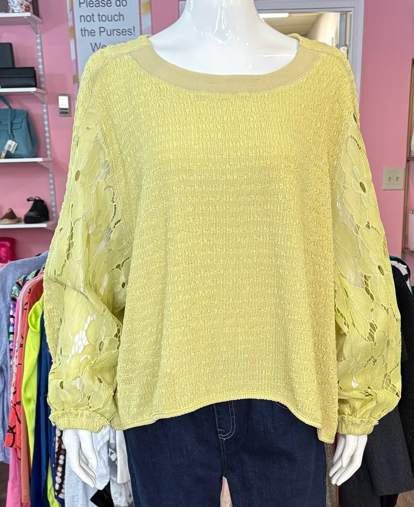 NWT Davi & Dani Apple Green Crochet Blouse Size:M