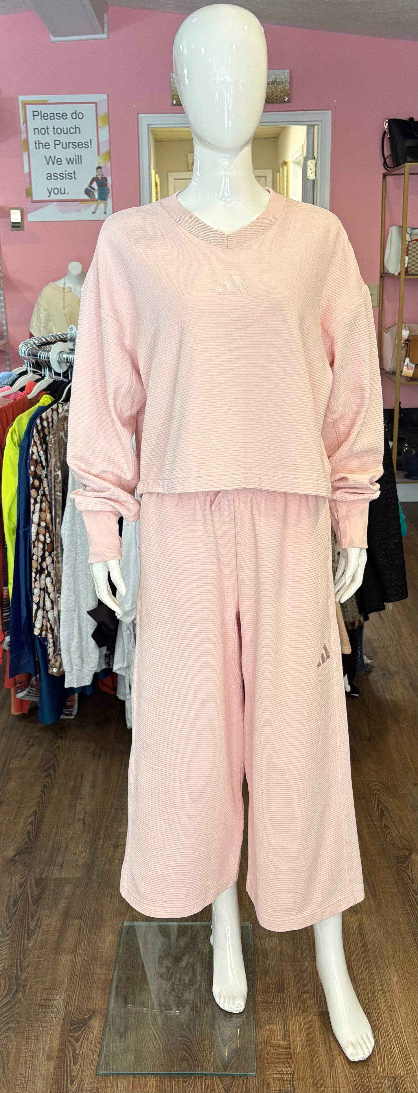 RARE Adidas All SZN Ribbed Light Pink 2 Piece Set Size:M