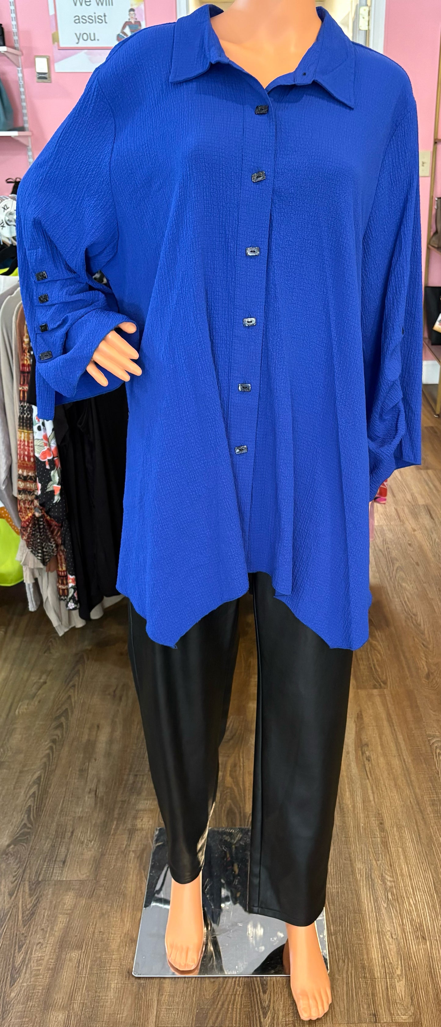 Calessa Royal Blue Button Up Top Size:2X