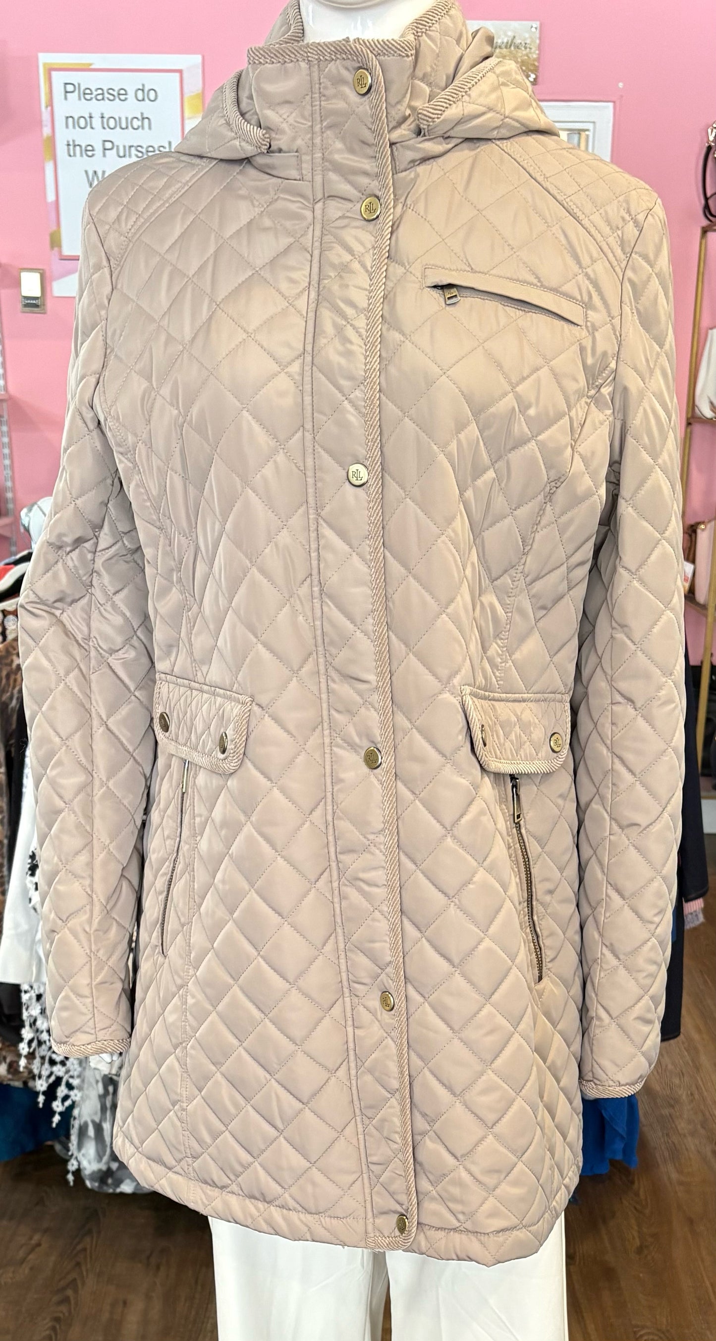 NWT Lauren Ralph Lauren Light Brown/Taupe Diamond Quilted Jacket Size: XLarge