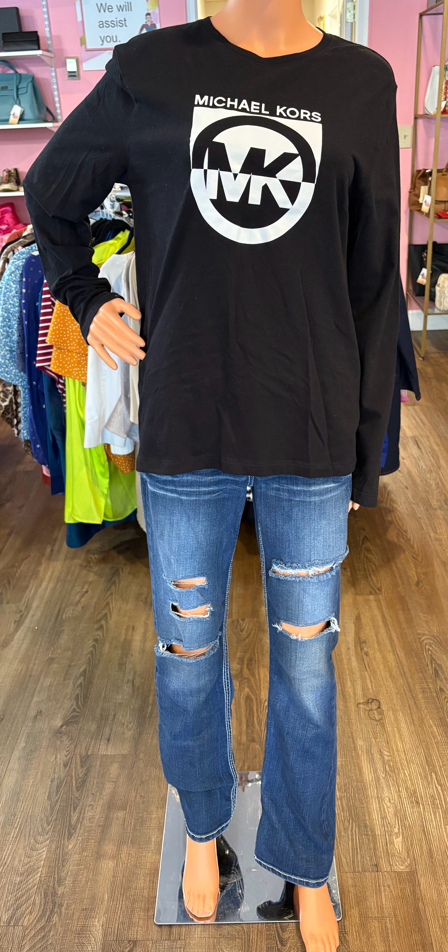 Michael Kors Monogram Black & White Long Sleeve Shirt Size:M