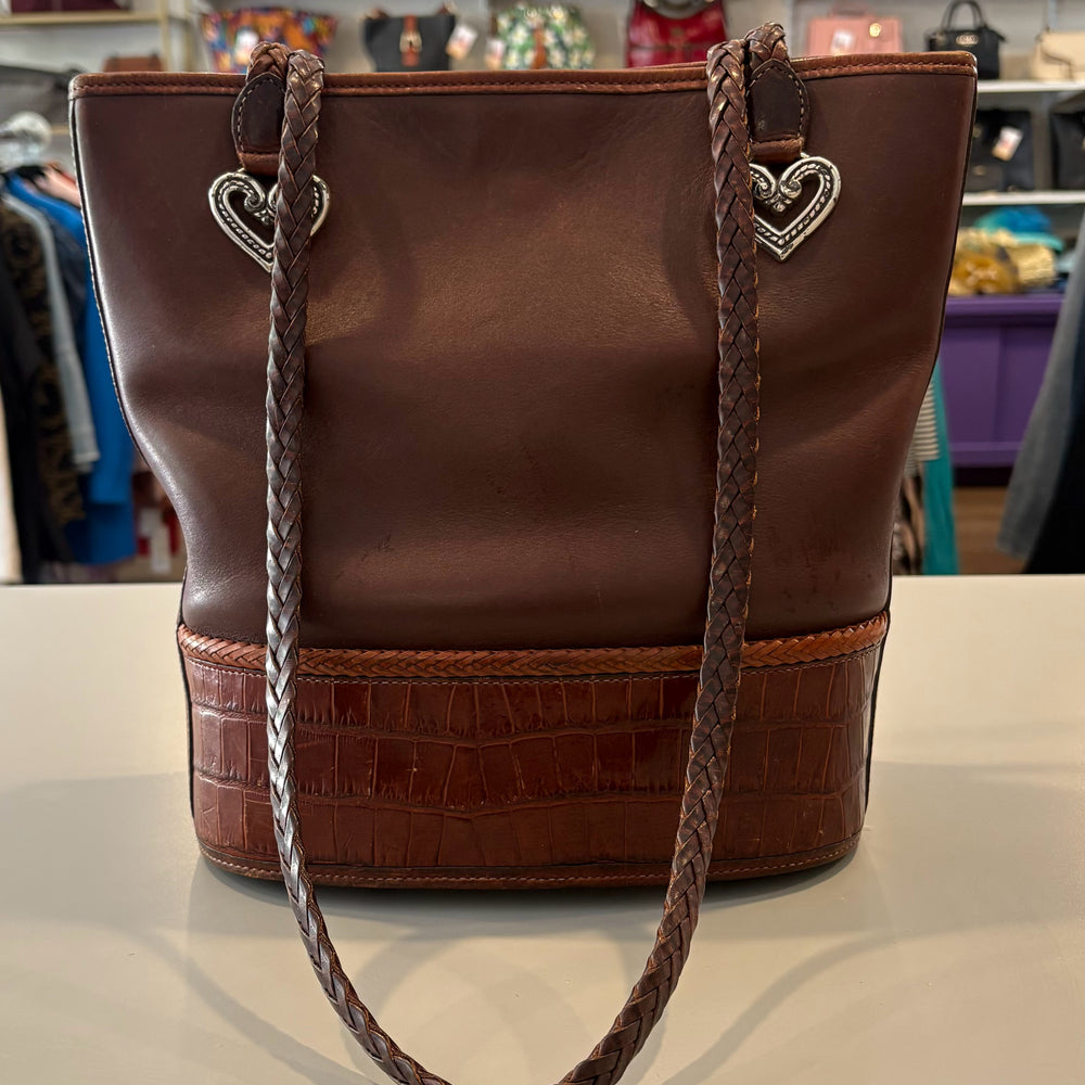 RARE Brighton Brown Leather Bucket Bag with Silver Heart Detailing