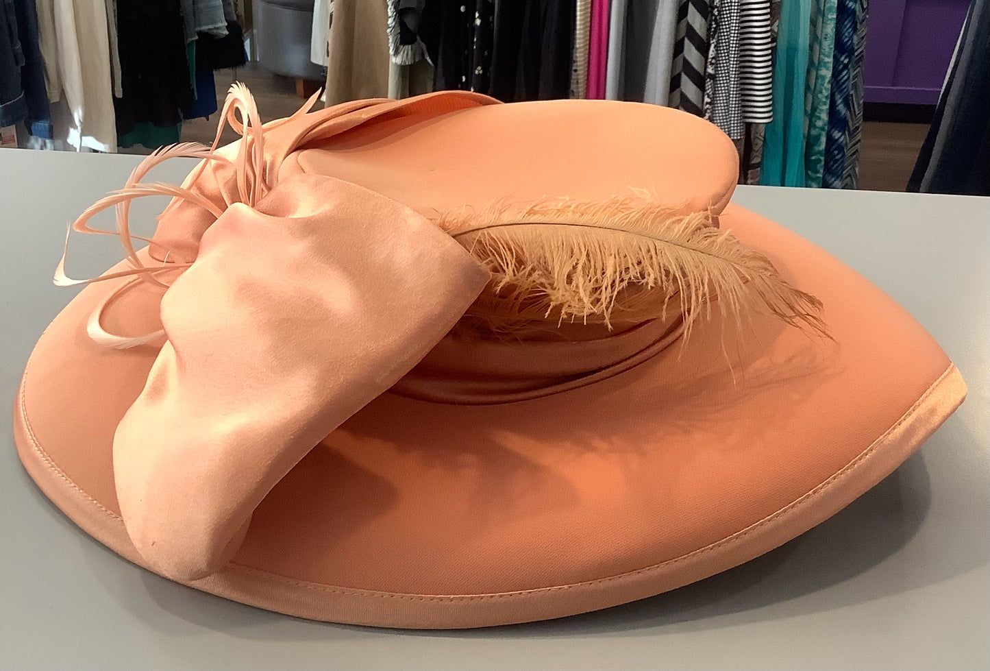 Champagne Italy Pastel Orange Church Hat with Large Bow Detailing