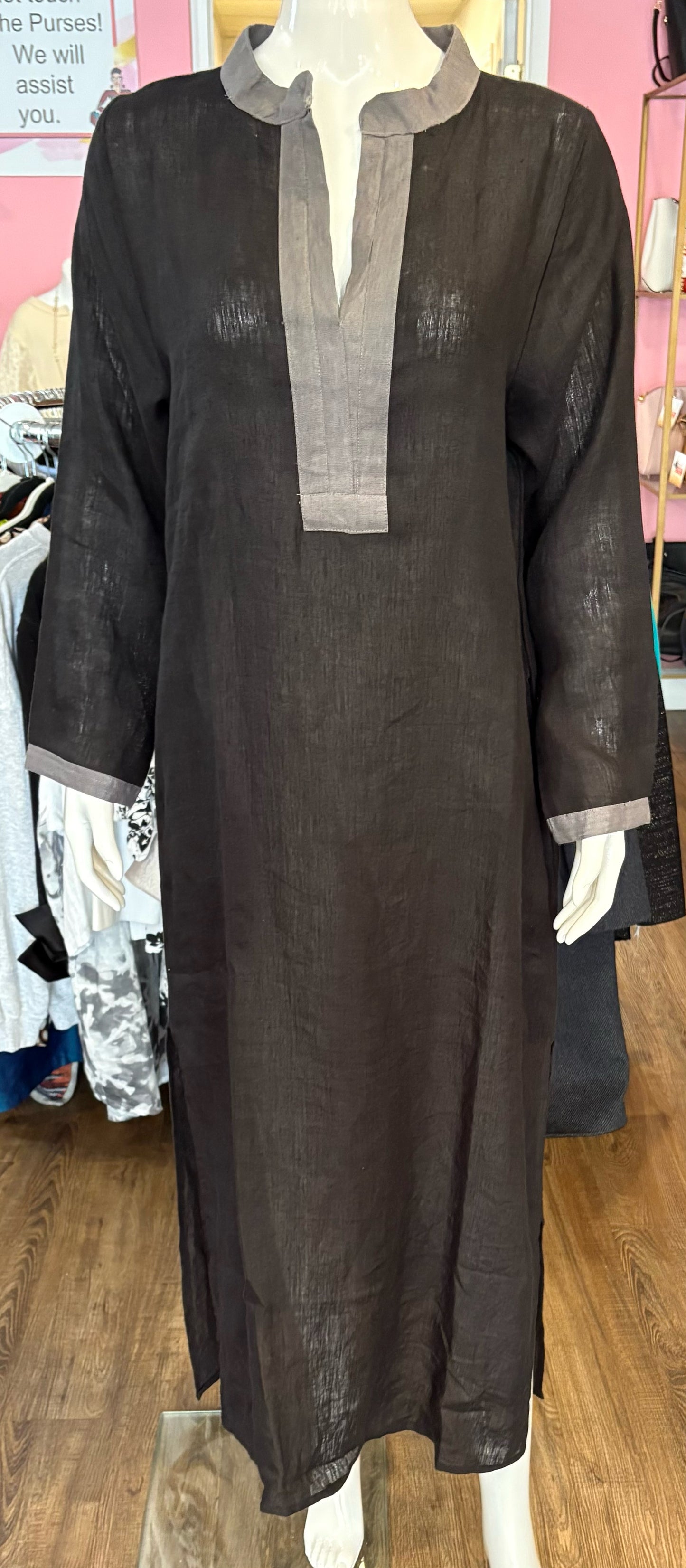 NWT Embellish Linen Black & Grey Tunic Dress Size: M