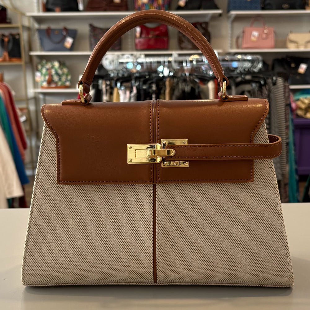 JW PEI Elise Brown Canvas Large Top Handle Bag