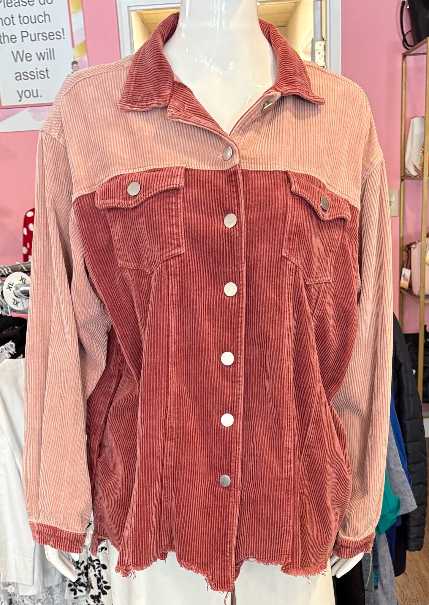 Peach Love Dark Pink Corduroy Jacket Size: M