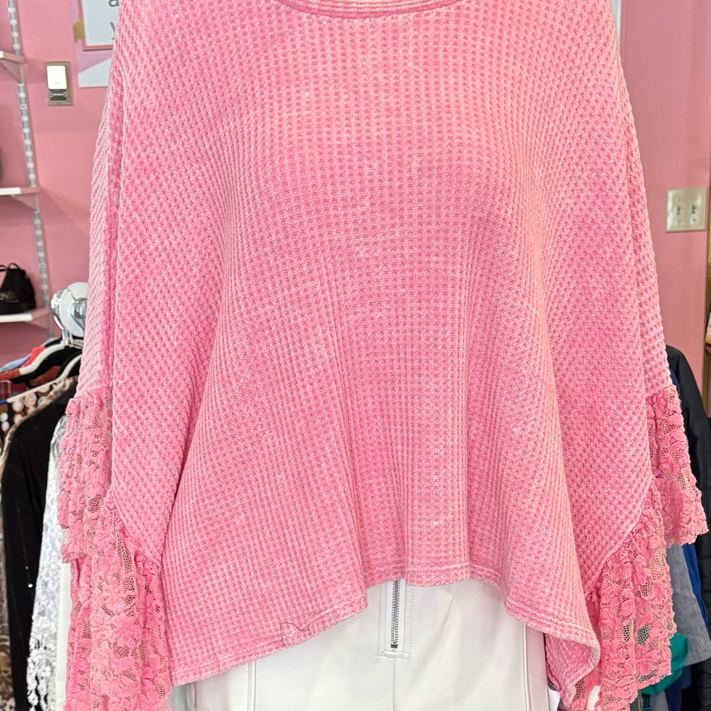NWT Blue Buttercup Pink Lace Poncho Sweater Size: M