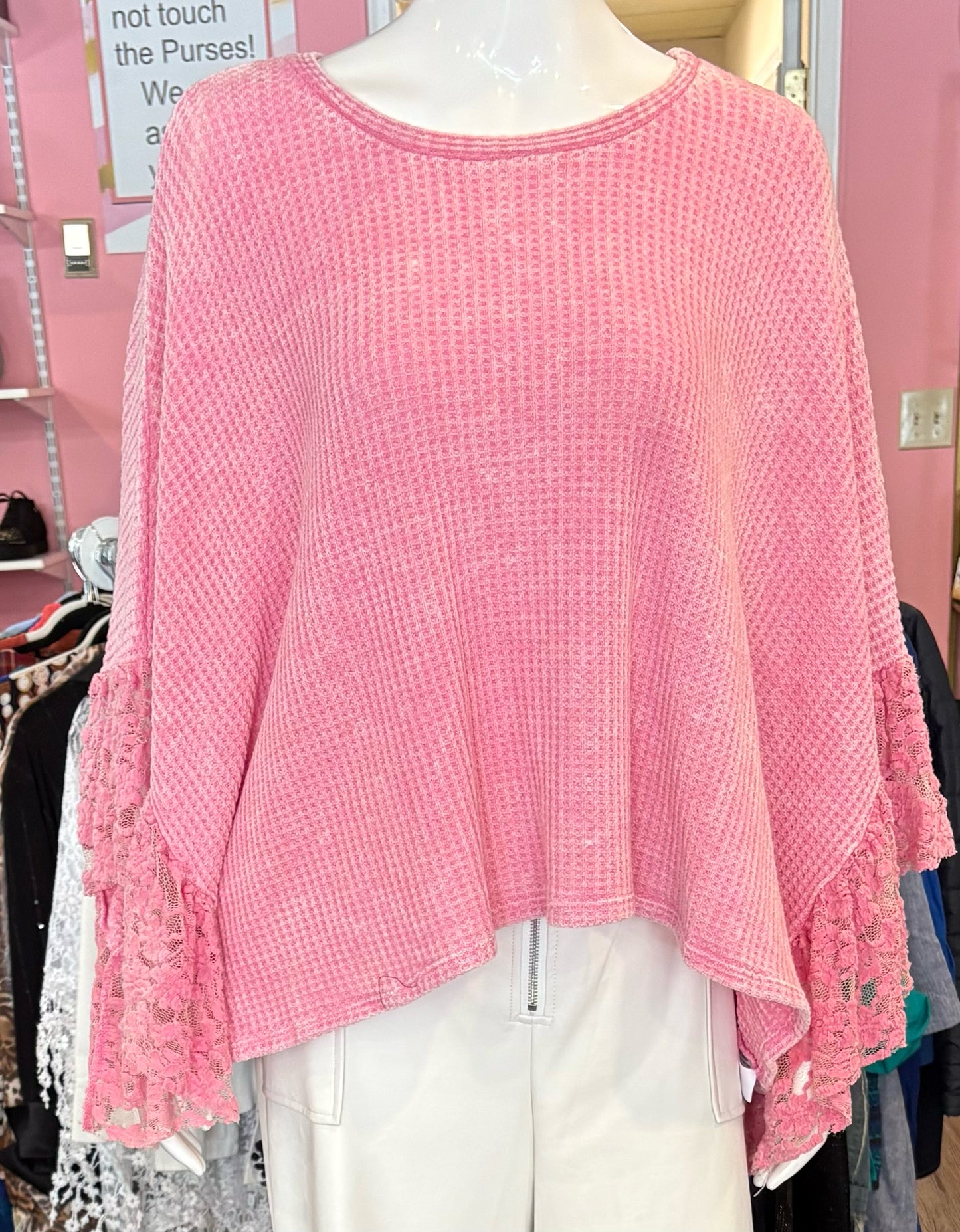 NWT Blue Buttercup Pink Lace Poncho Sweater Size: M