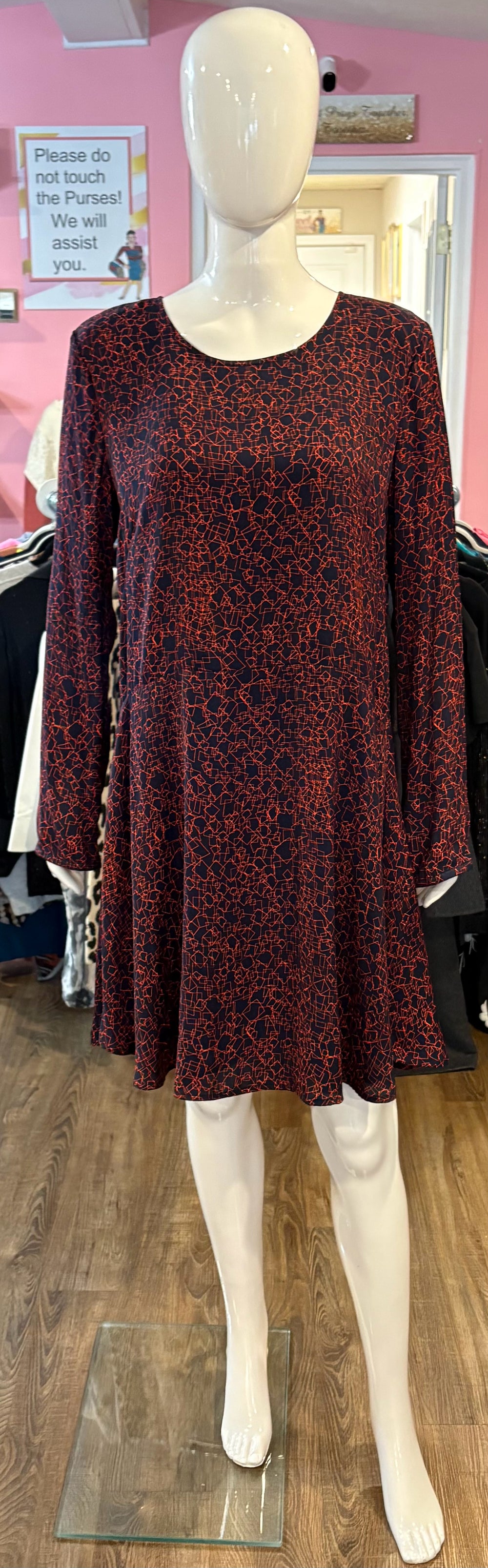 NWT Lilla | P Coral and Navy Geometric Design Dress Size: L