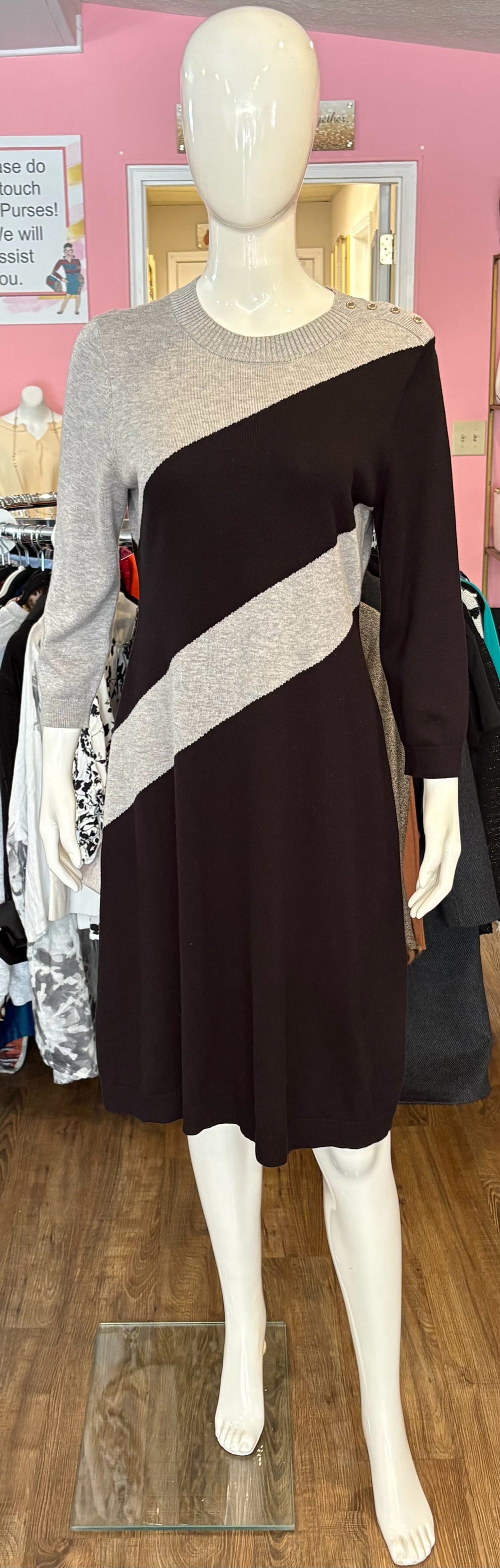 Nine West Black & Grey Sweater Dress Size: M