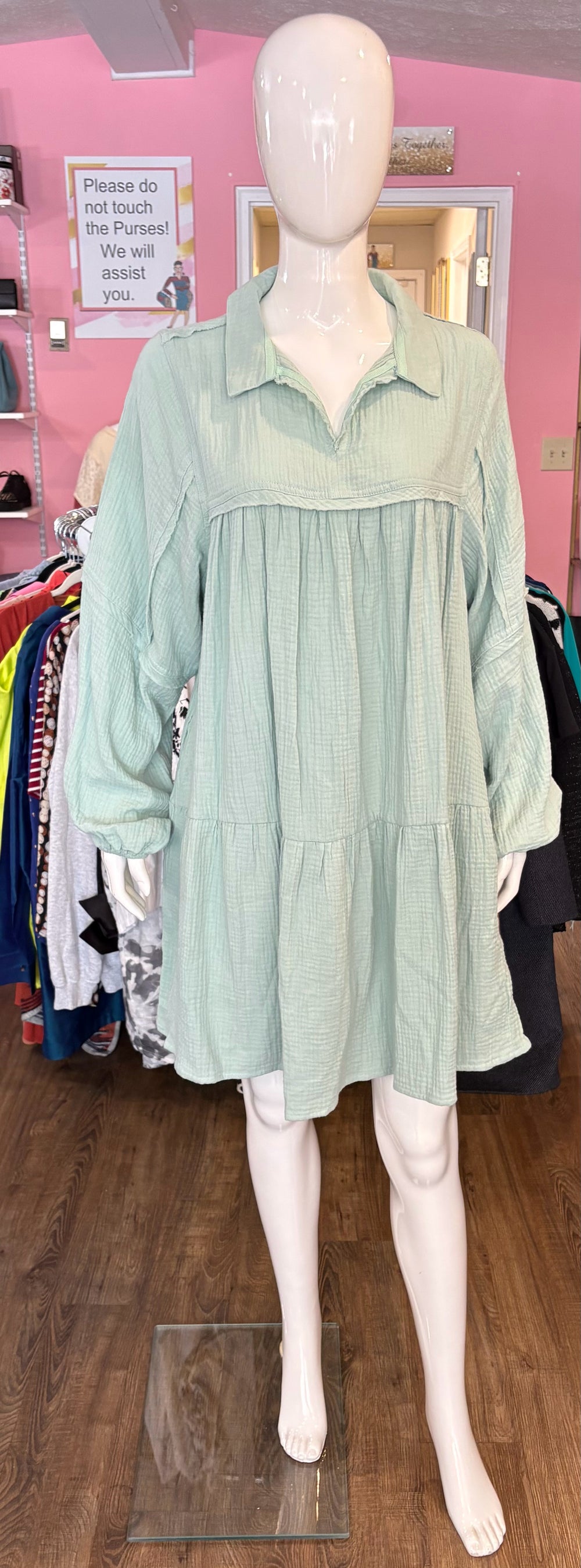 NWT Ces Femme Mint Green 100% Cotton Dress Size:M