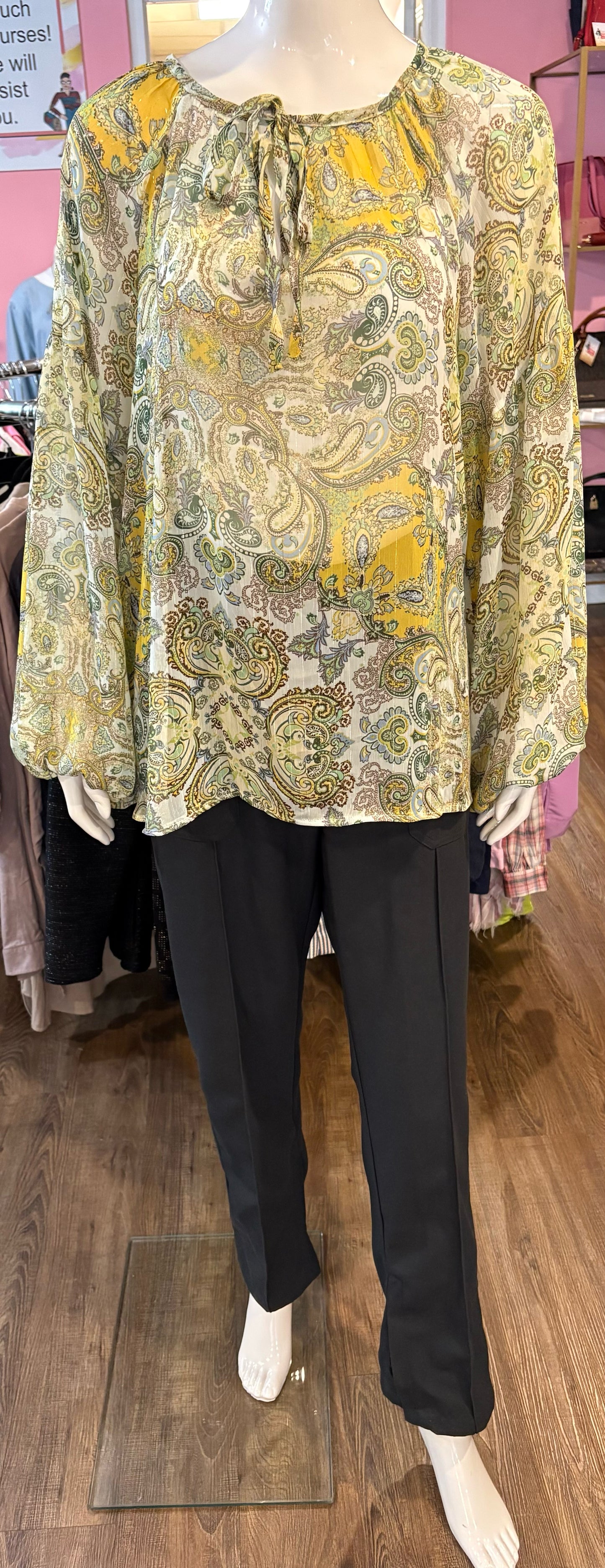NWT AndTheWhy Green Multi-Color Paisley Blouse Sz:L