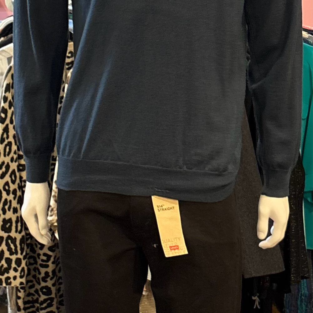 Burberry Brit 100% Extra Fine Merino Wool Navy Blue V-Neck Sweater Size: L