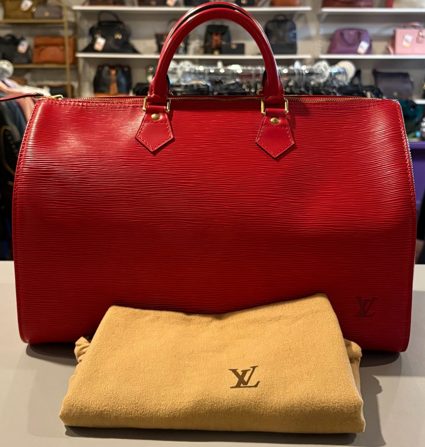 RARE Louis Vuitton Red Epi Speedy 35
