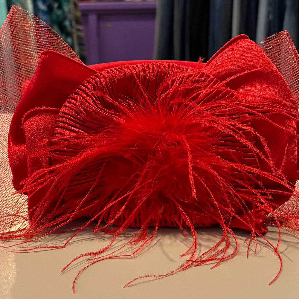 Milano Red Dress Headband with Feathers Detailing