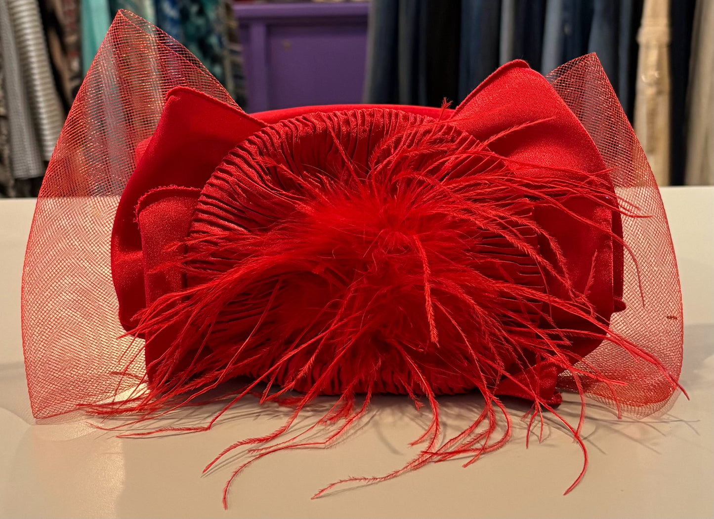 Milano Red Dress Headband with Feathers Detailing